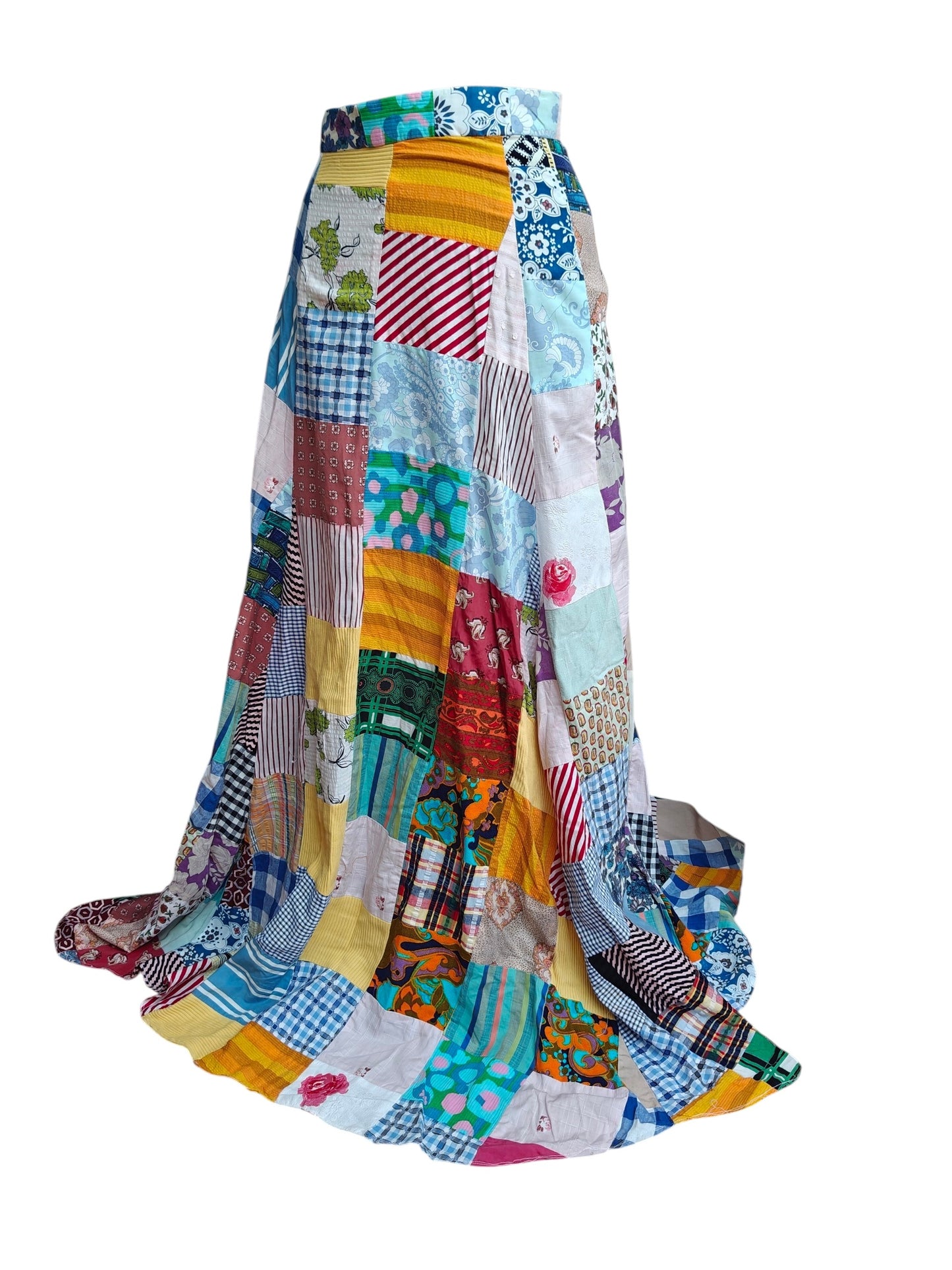 multicoloured vintage fabric patchwork long skirt