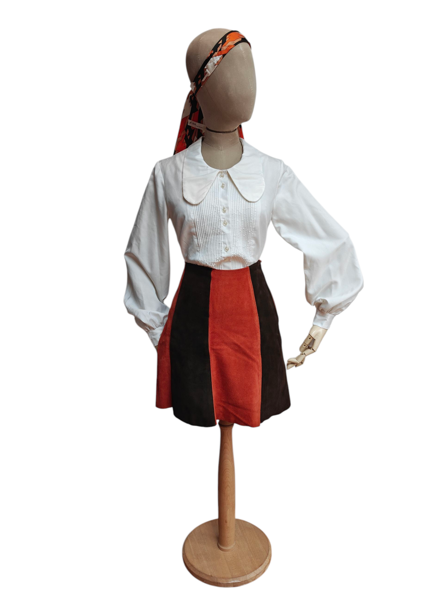 orange and brown 60's suede skirt