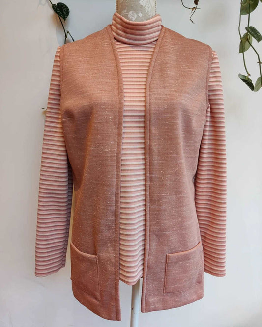 Amazing 1960s dusky pink stripe mod top and waistcoat co-ord. Size 12-14.