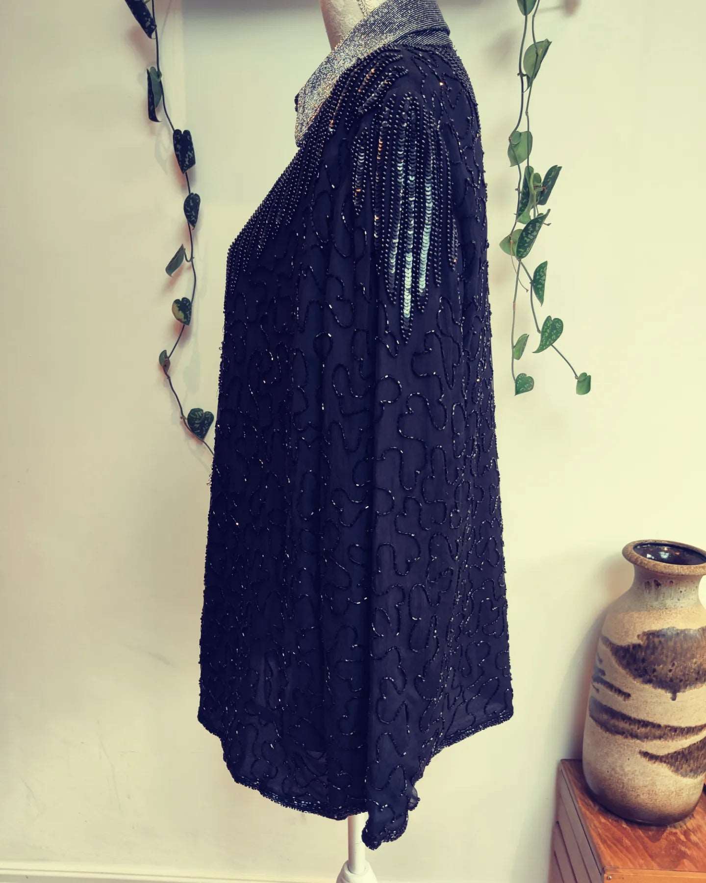 stunning black beaded jacket, similar to Frank Usher in style.