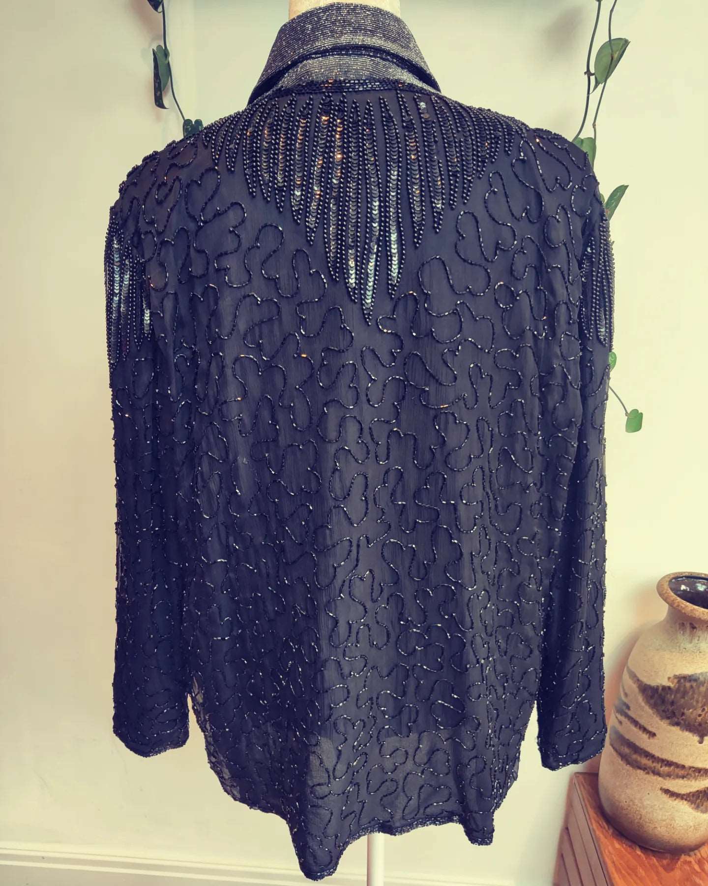 1980s beaded jacket in black.