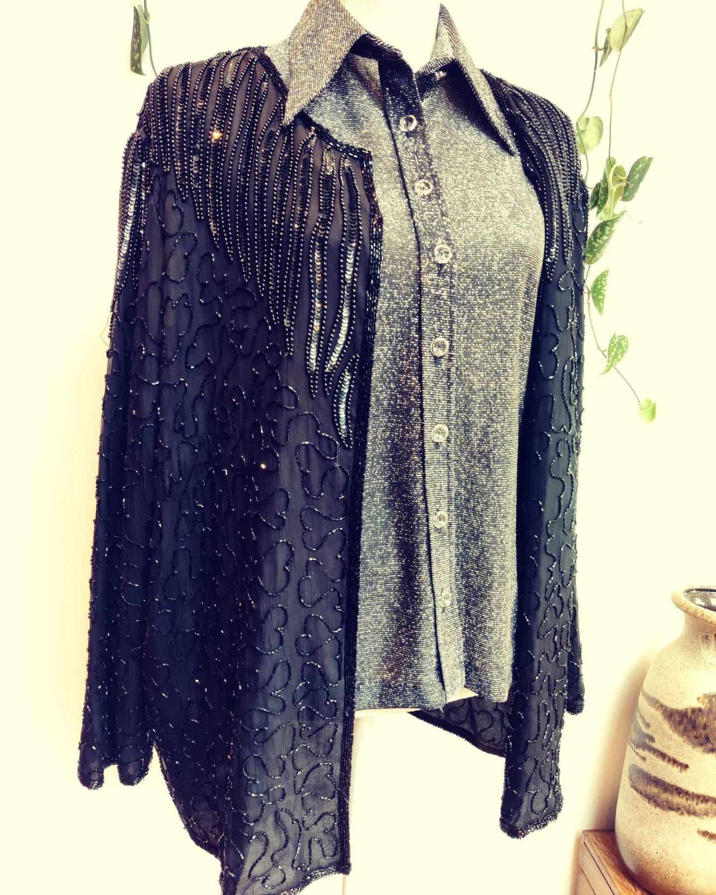 vintage beaded jacket in black.