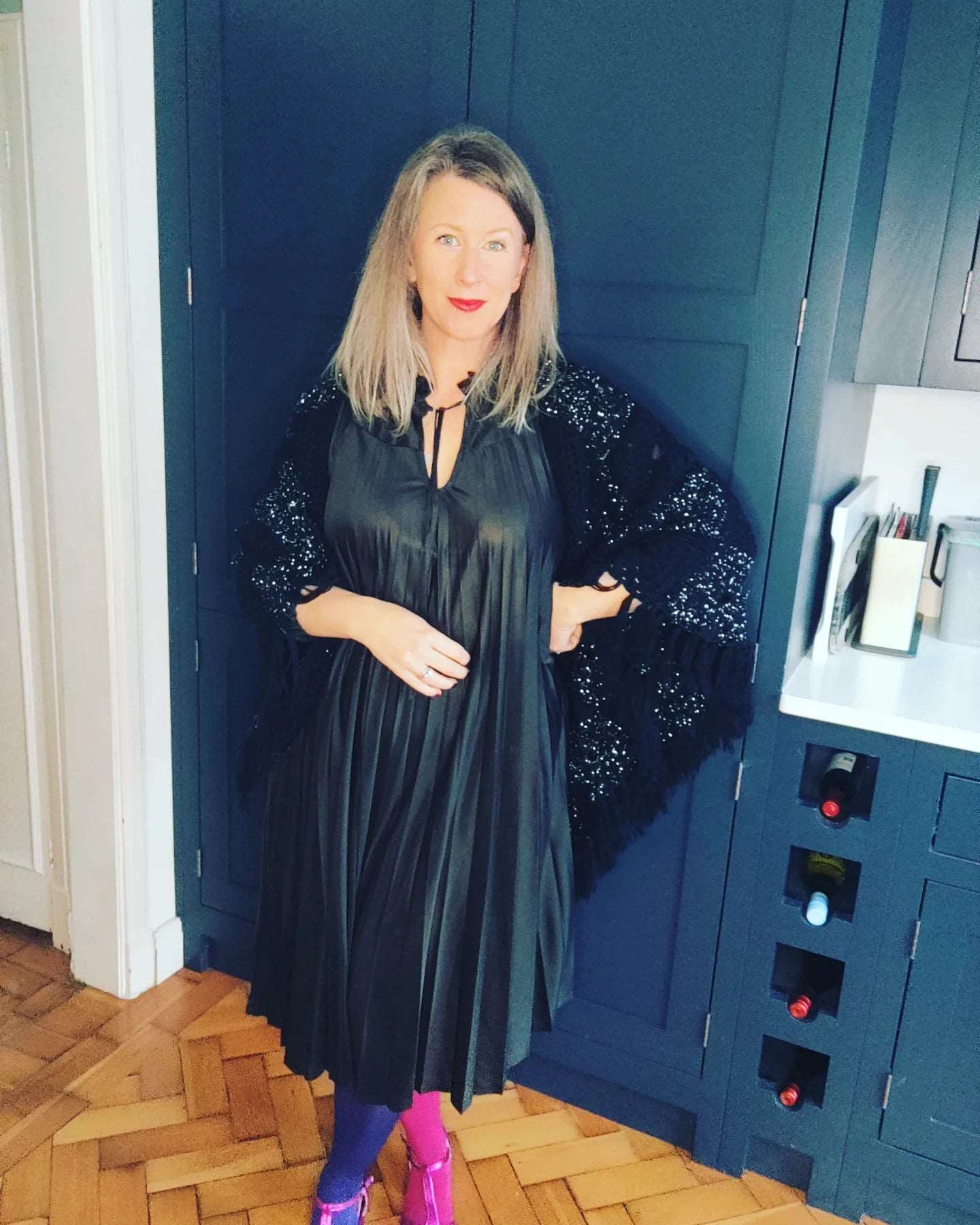 Vintage crocheted cape, one size. Black and silver.