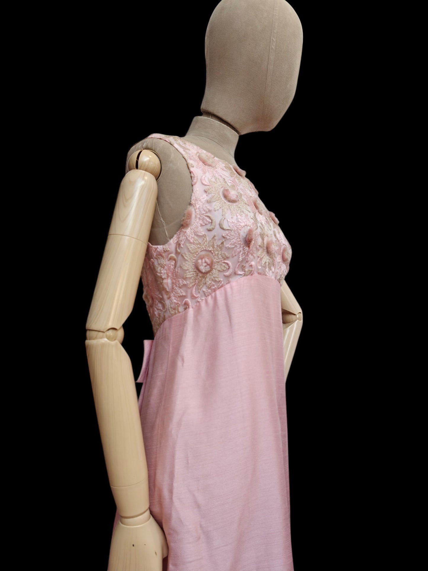 1950s vintage maxi dress in baby pink