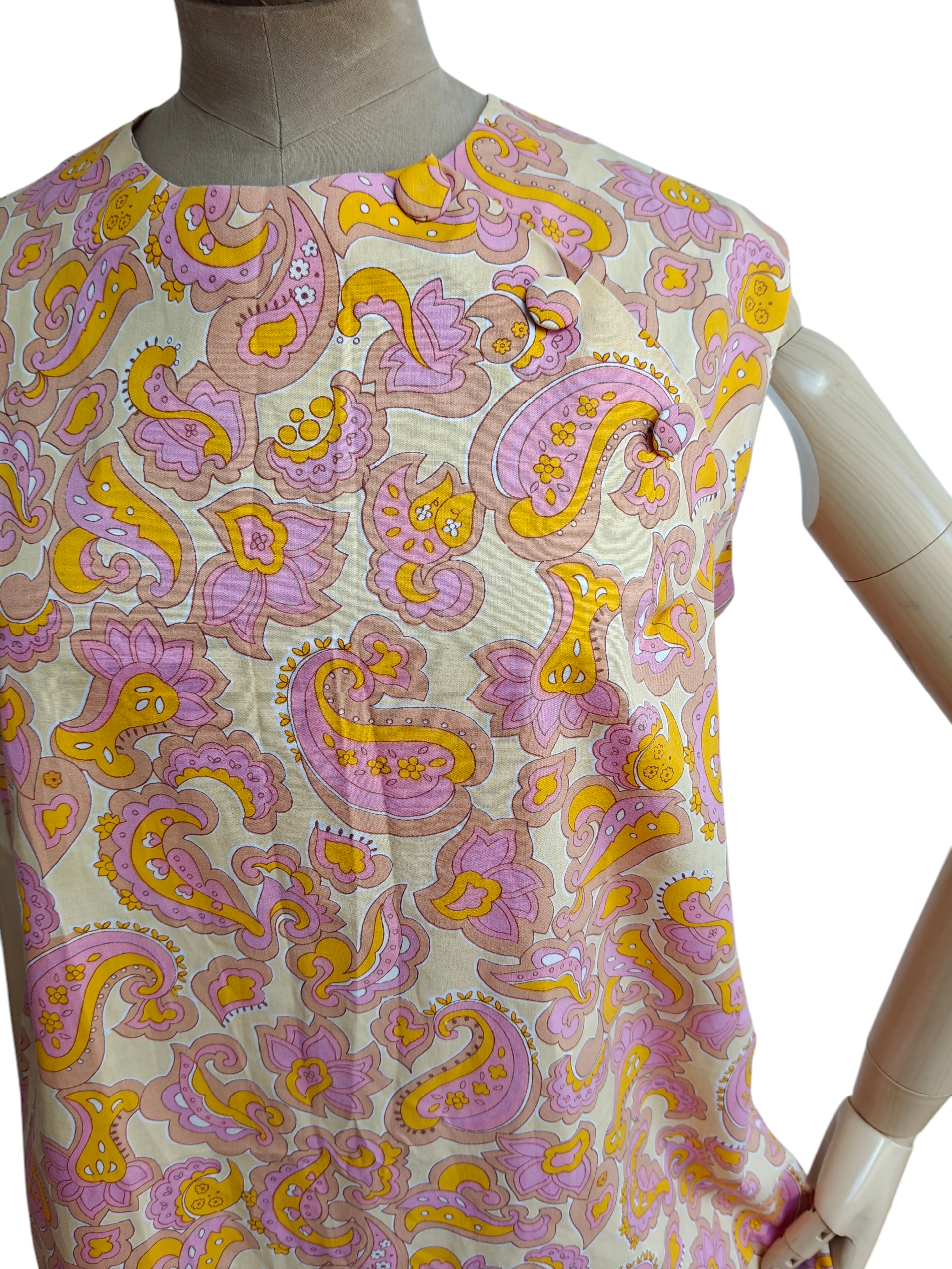 1960s pink and orange paisley dress
