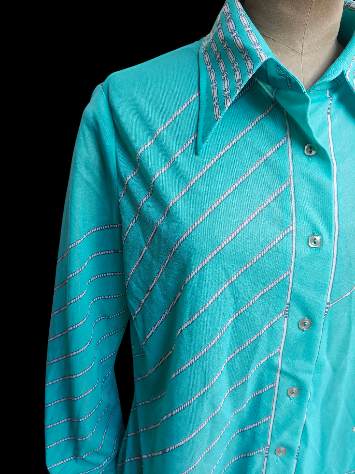 1970's blue floral shirt