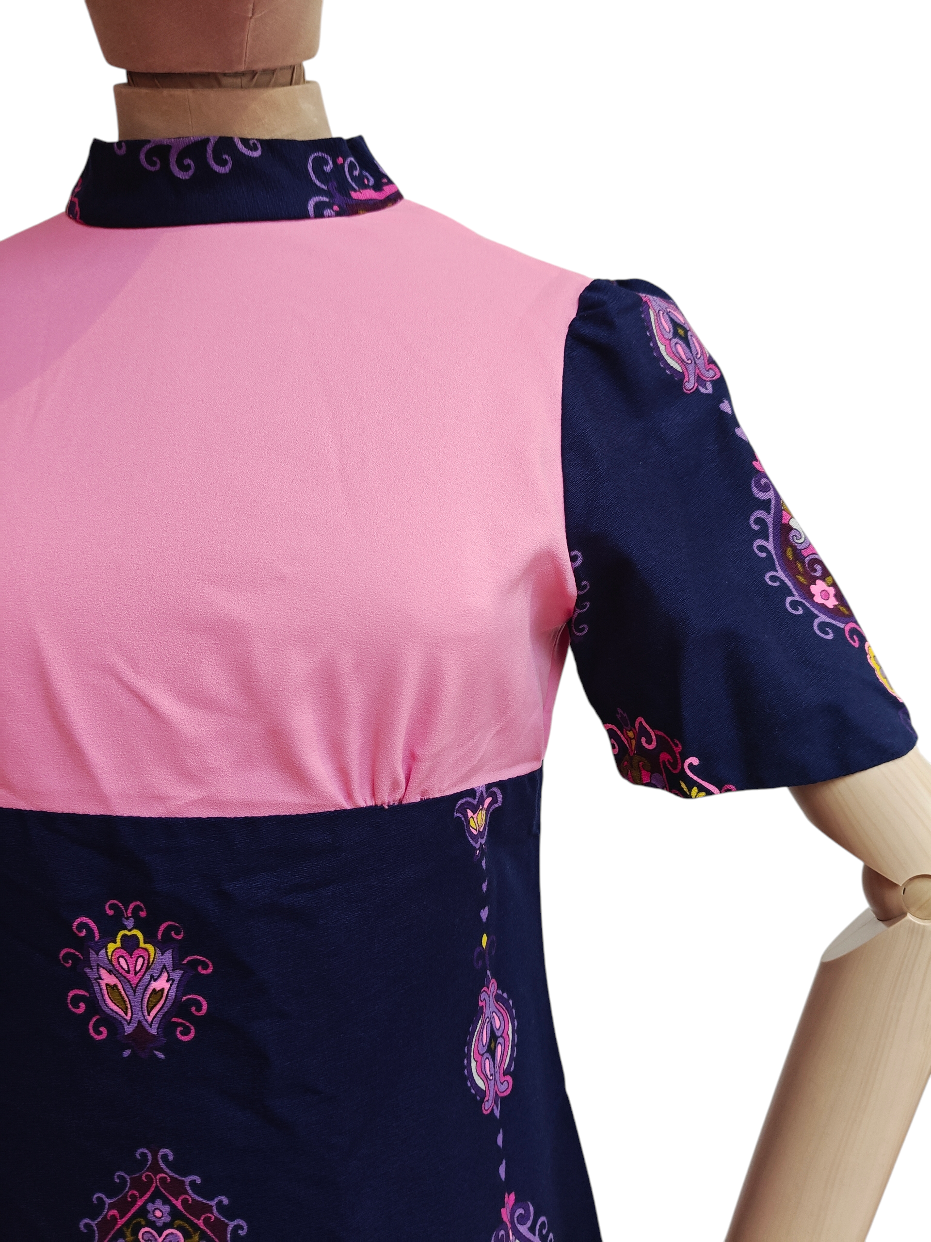 1970's vintage maxi dress in pink and purple