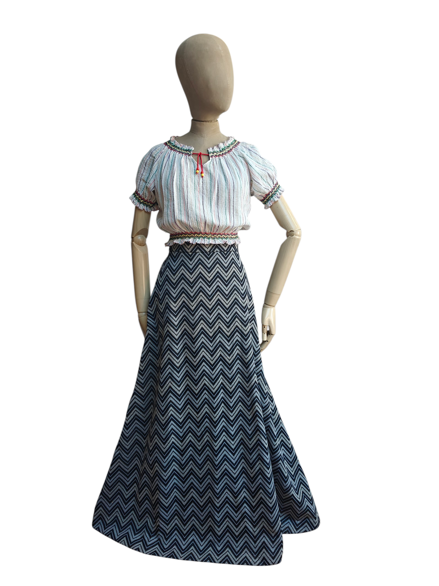 1970s silver and black maxi skirt