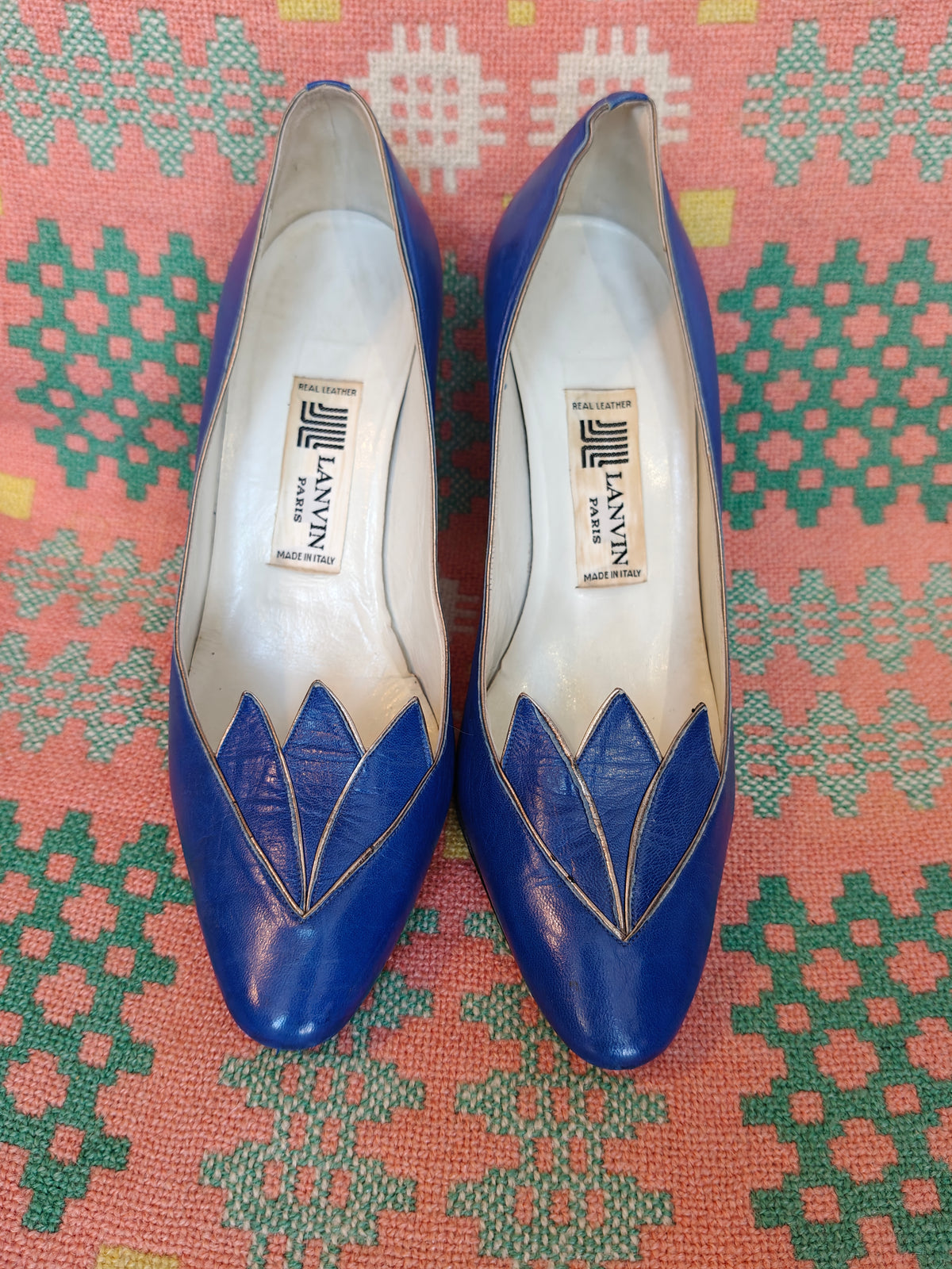 1980's Lanvin heels in blue and gold