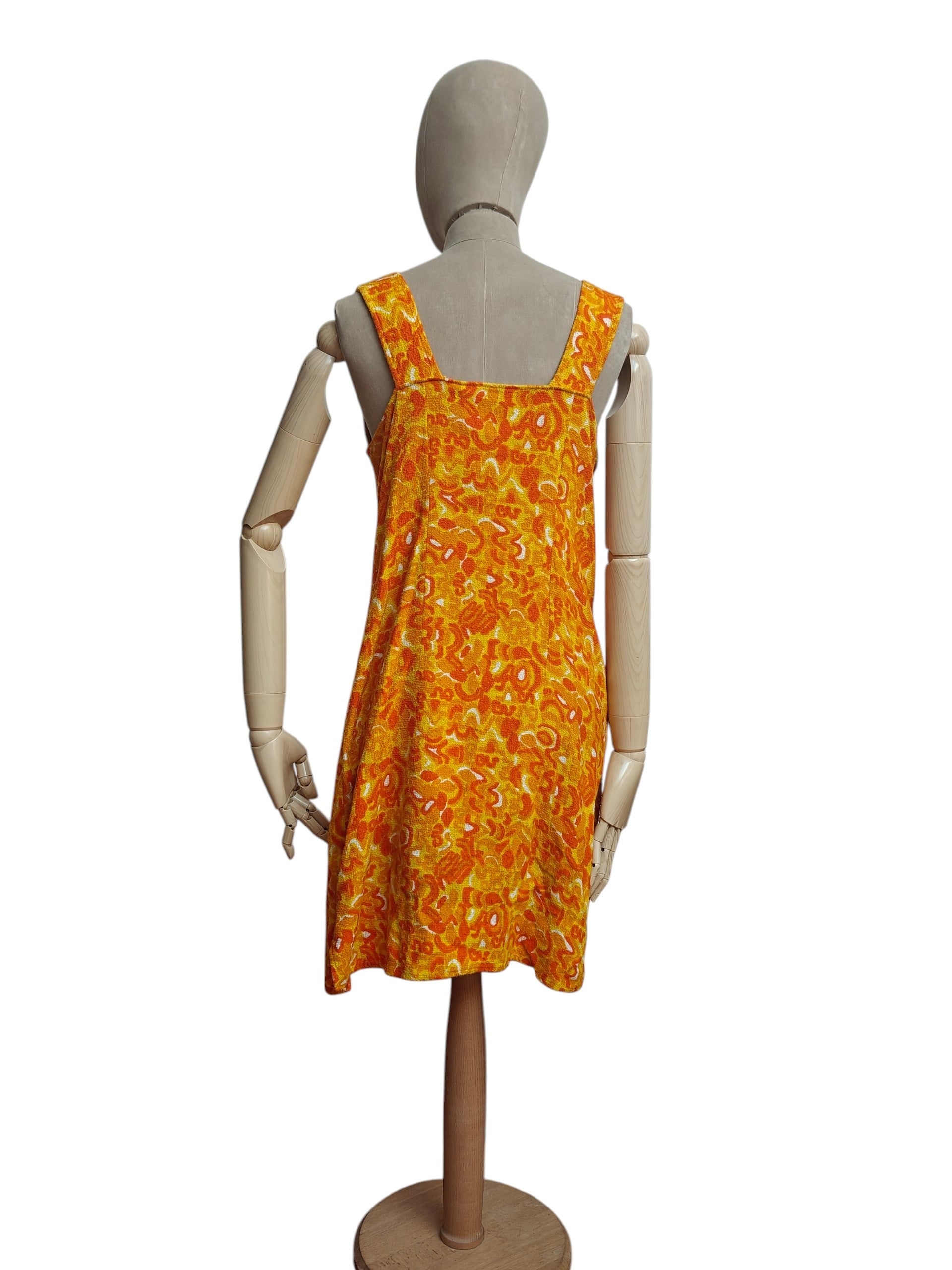 60's summer midi dress in orange and yellow towelling