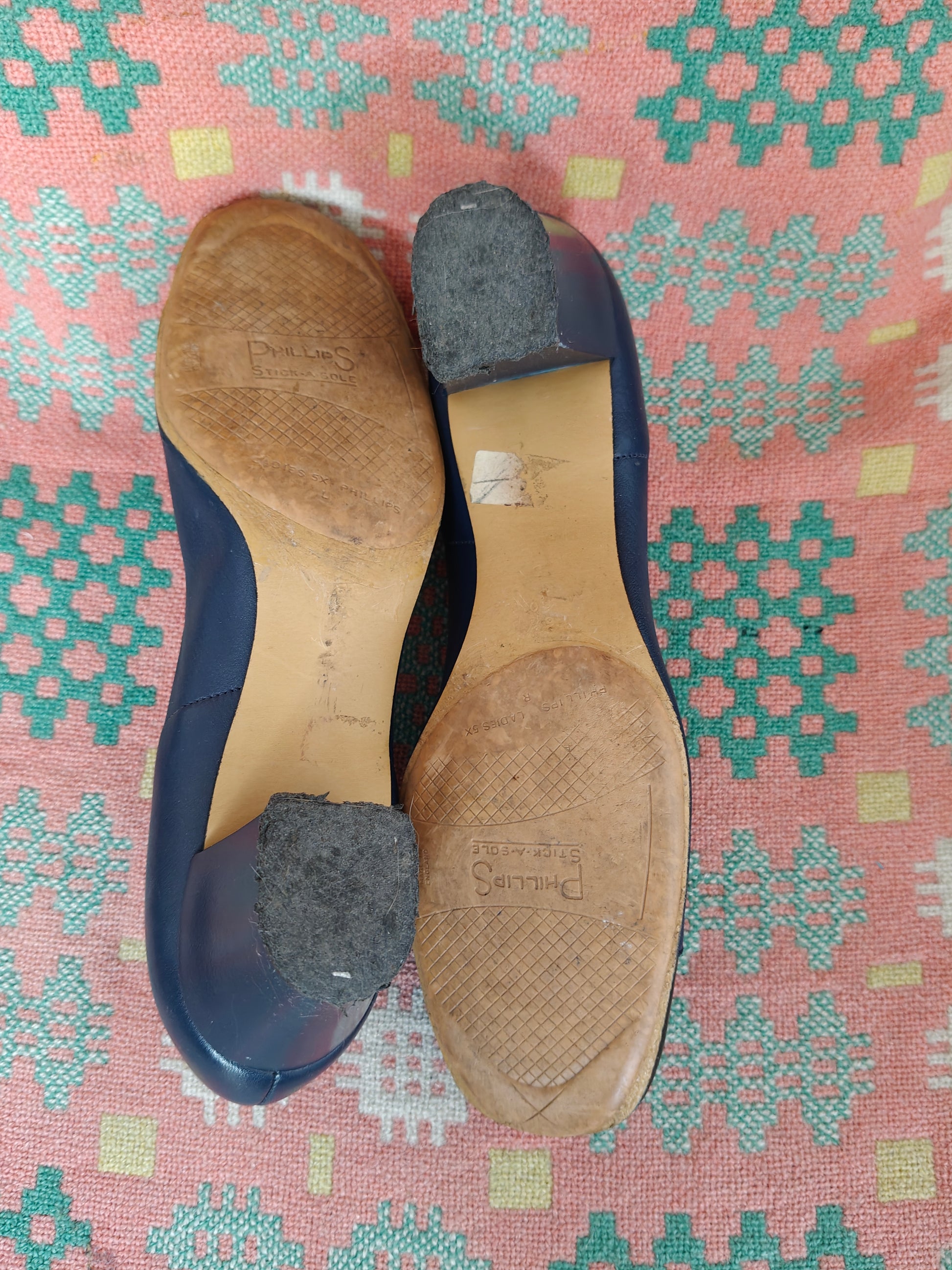 60s black and blue heeled shoes