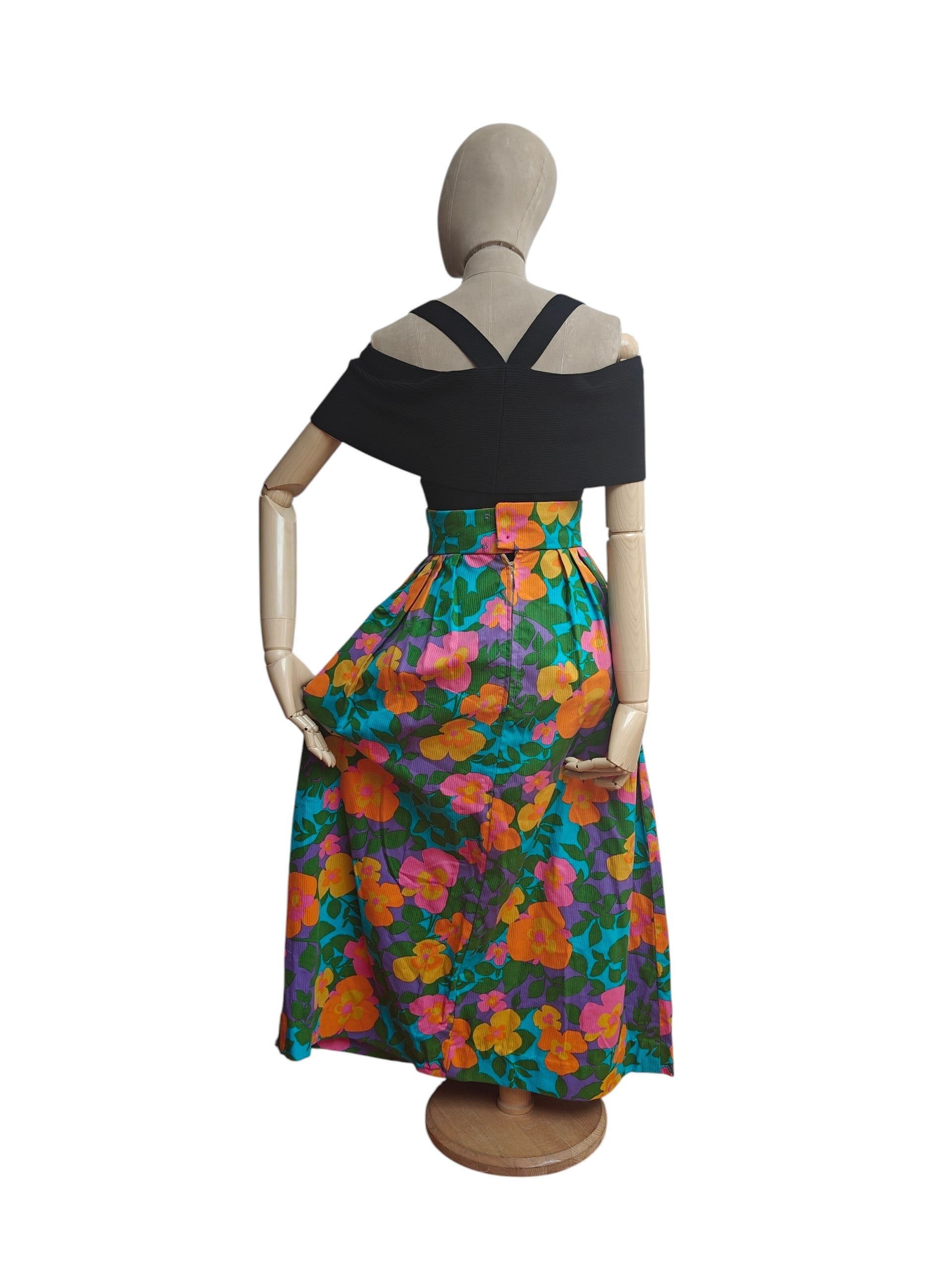 70s flower power maxi skirt in bright summer colours