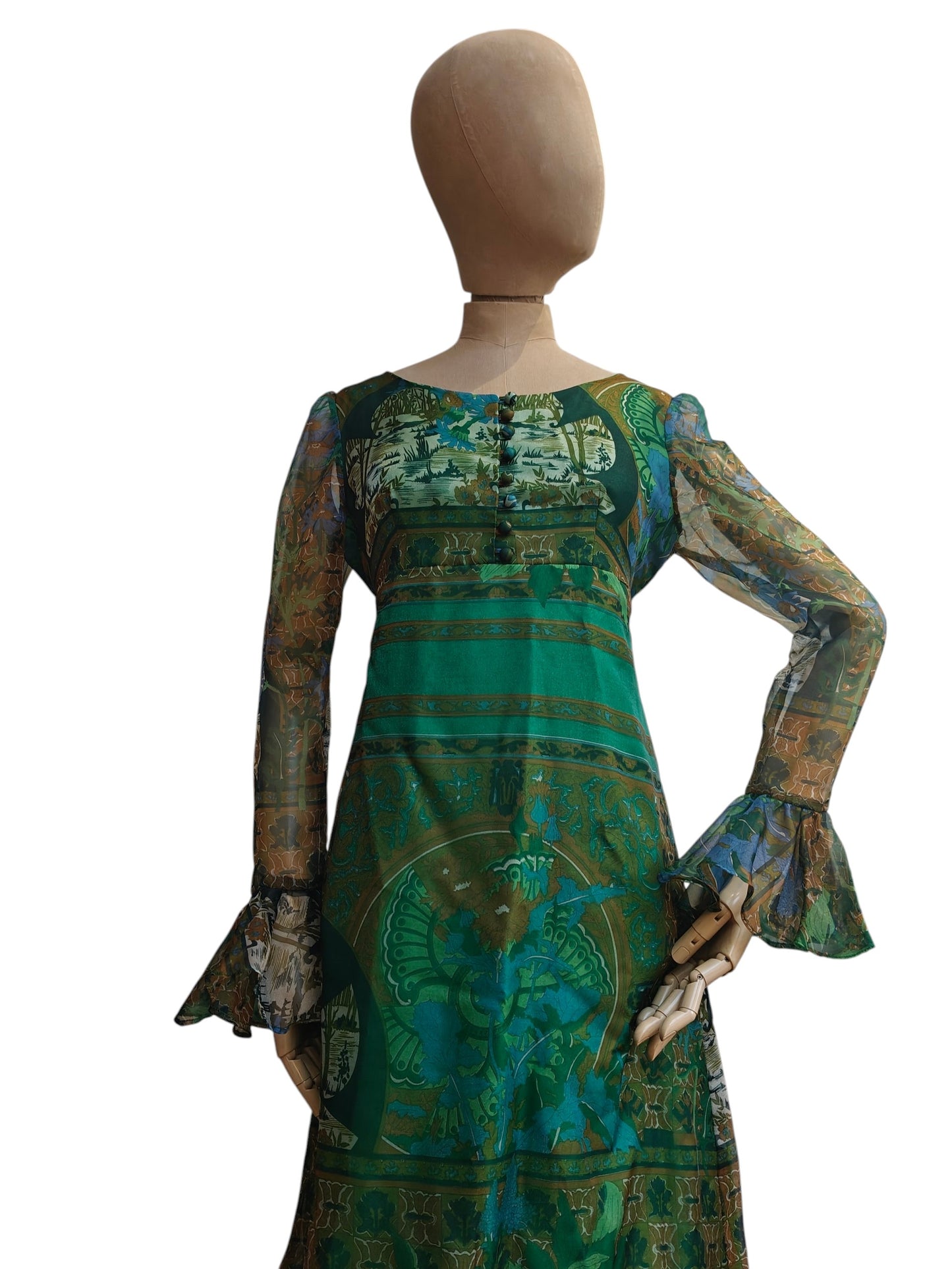 70s vintage dress with long fluted sleeves