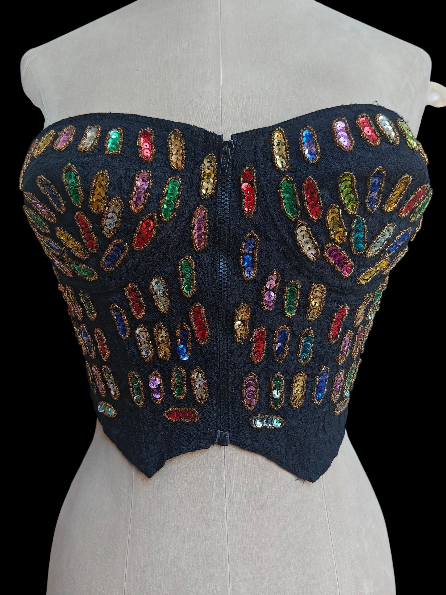 80's black corset with multicoloured gems