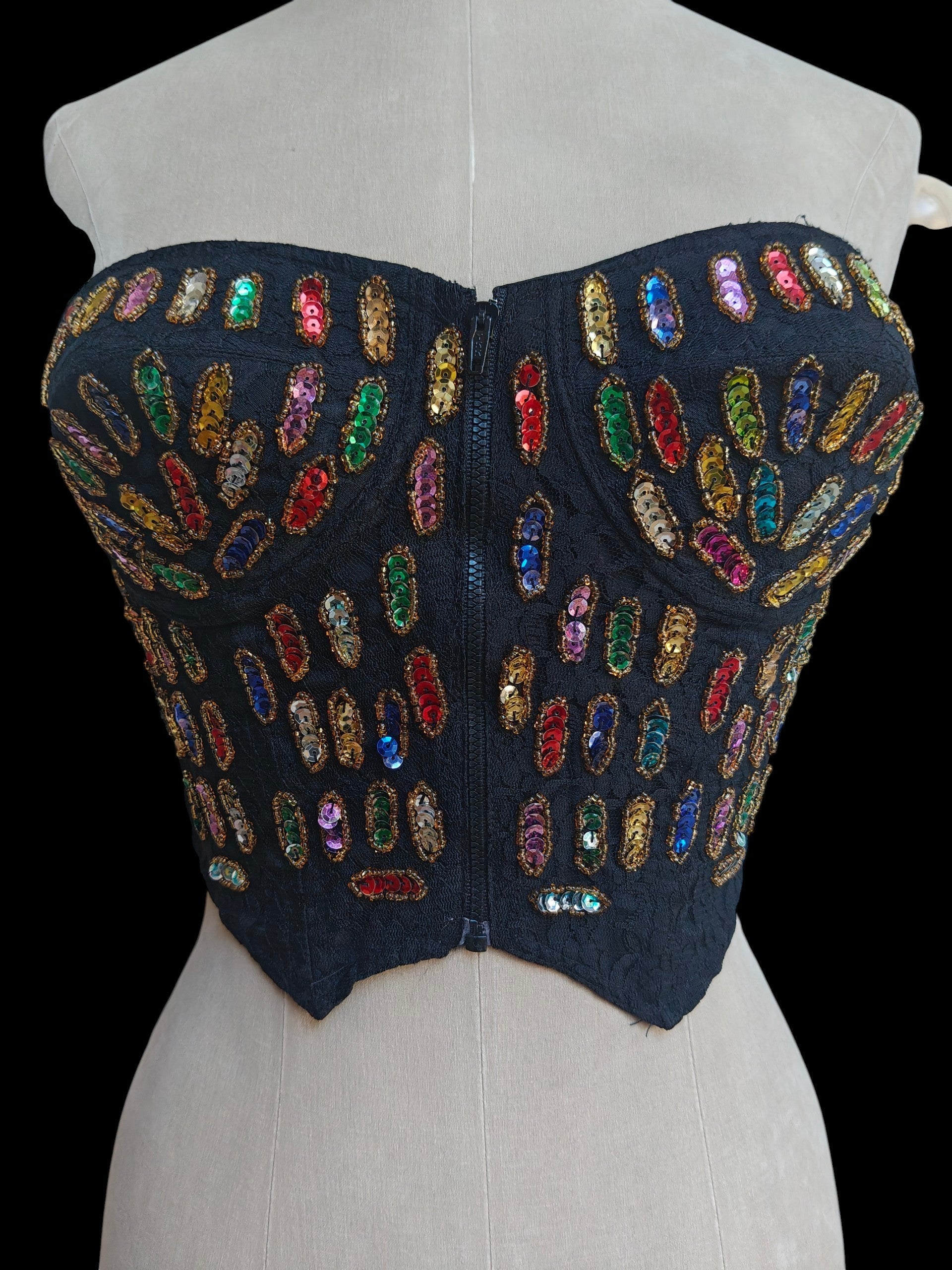 80's black corset with multicoloured gems