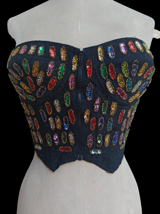80's black corset with multicoloured gems