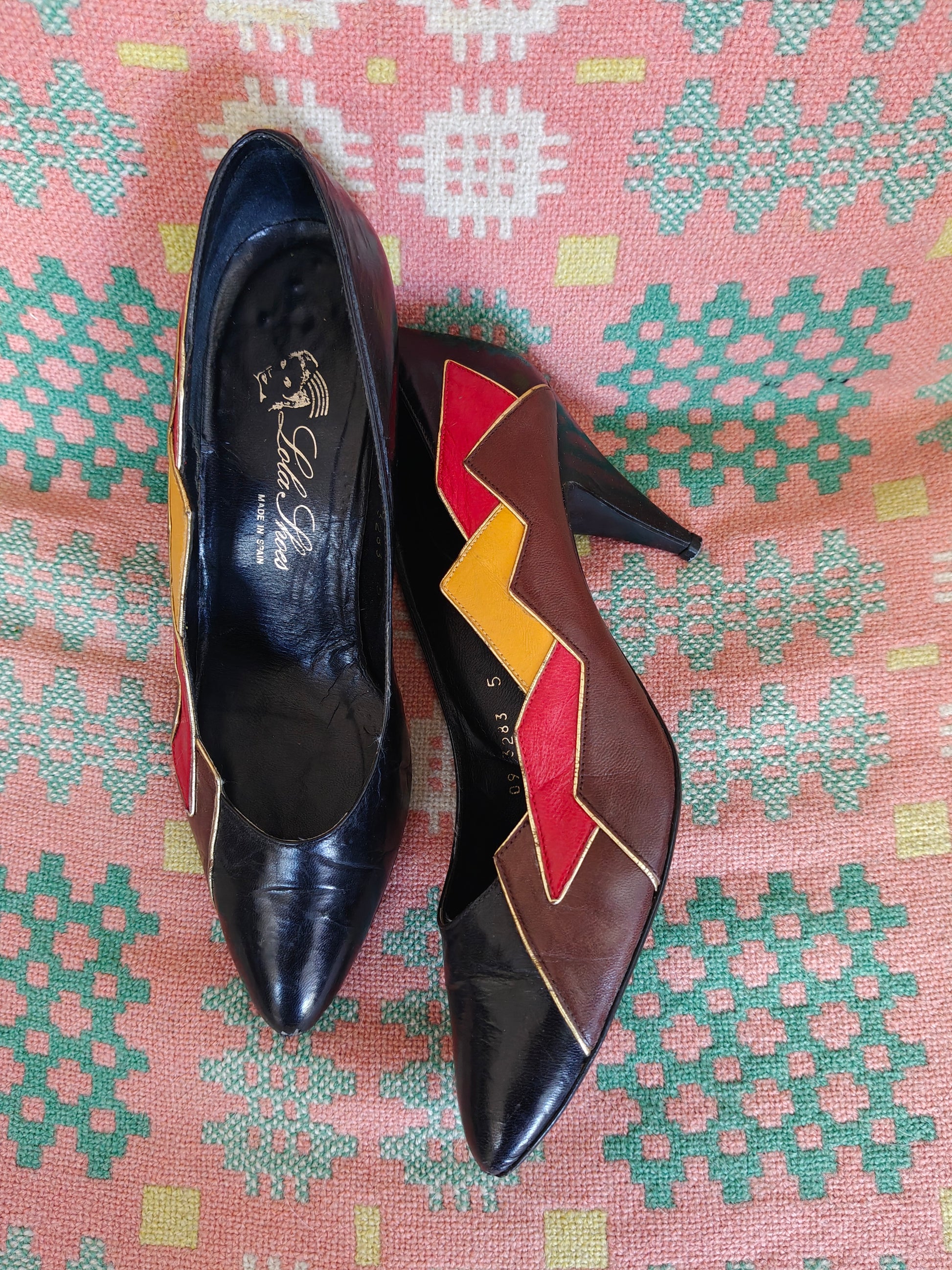 80's designer heels with abstract pattern