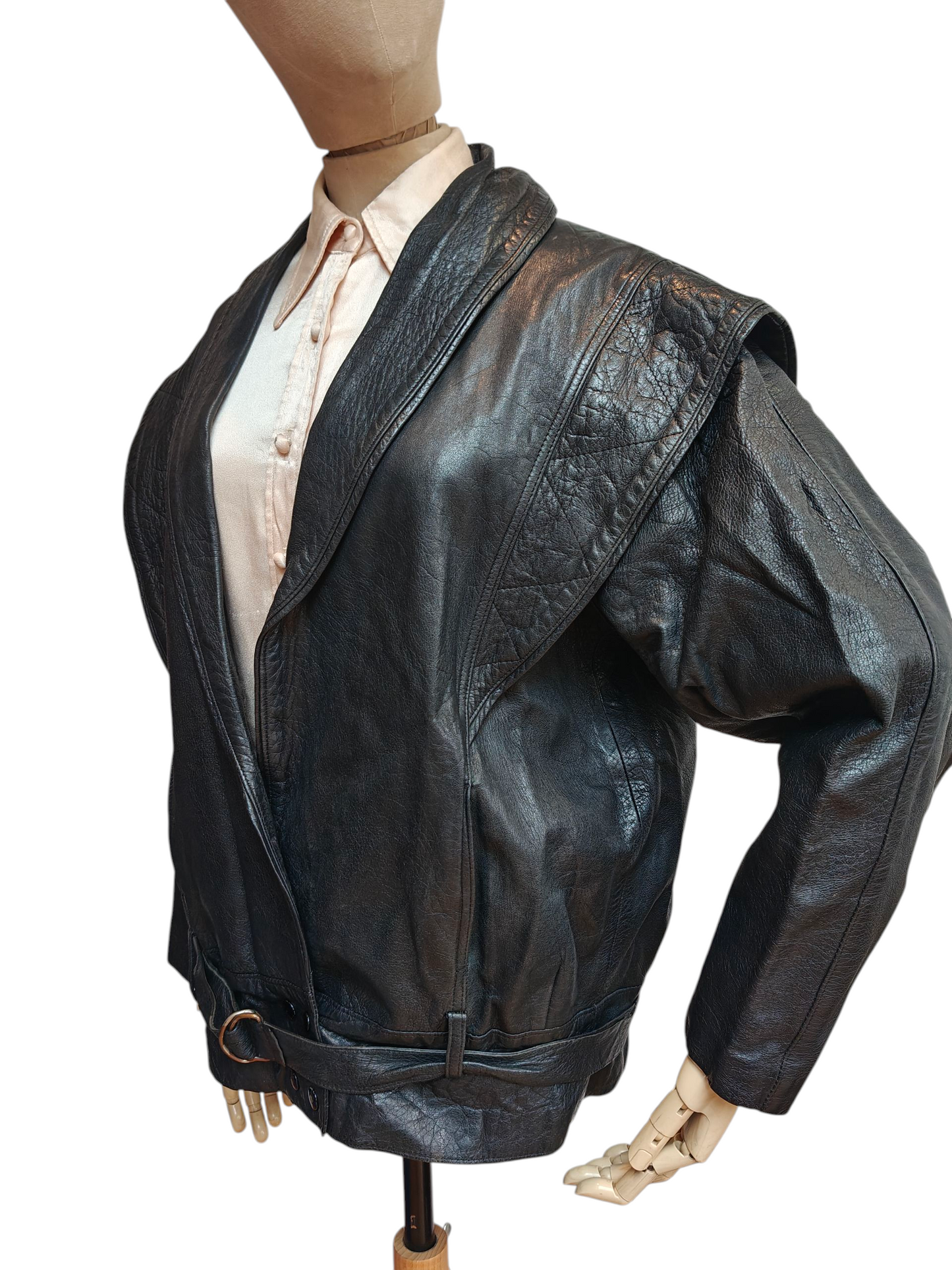 80's leather jacket with statement shoulder detail