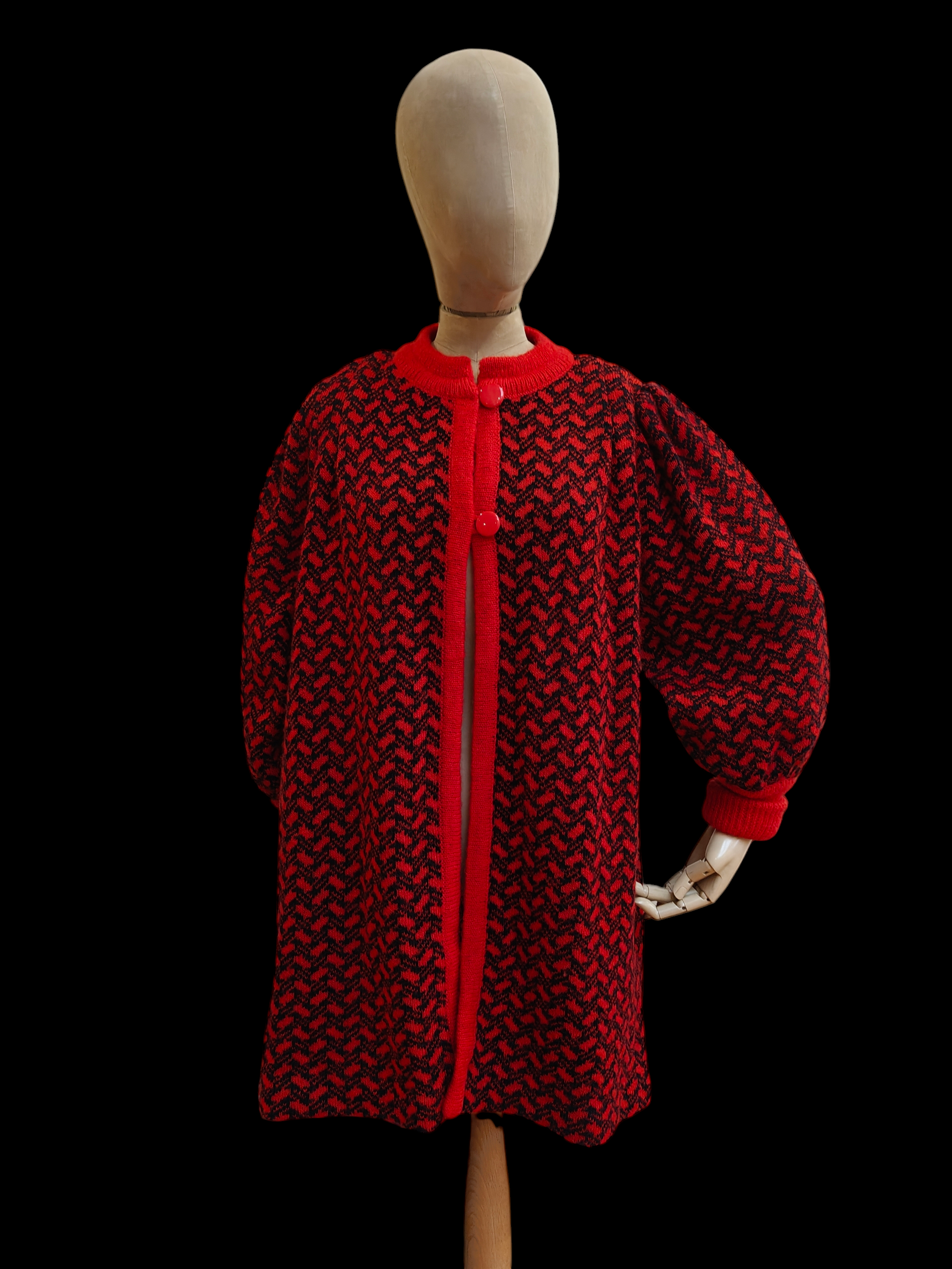 80's mohair red and black cardigan