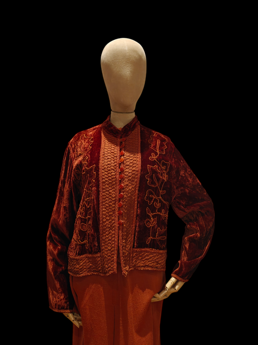 Beautiful rust coloured velvet jacket with embroidery