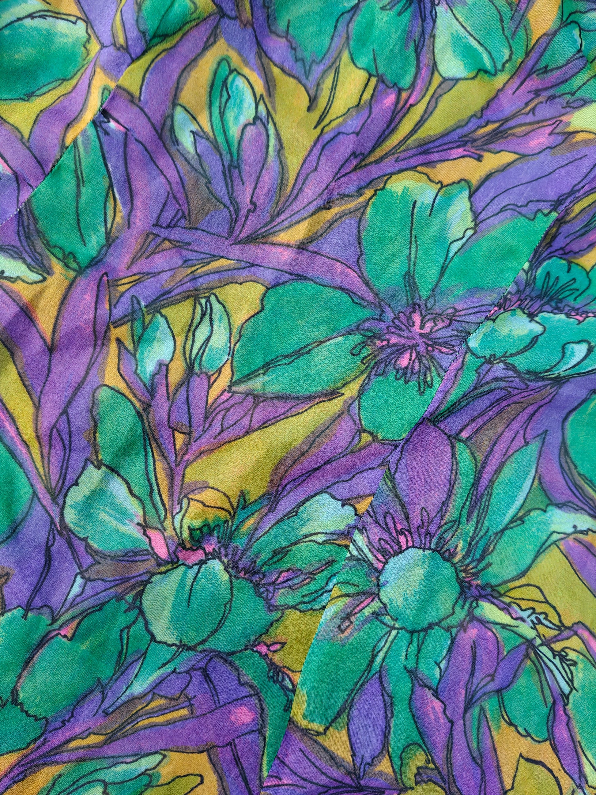 Beautiful vintage fabric with purple green flowers