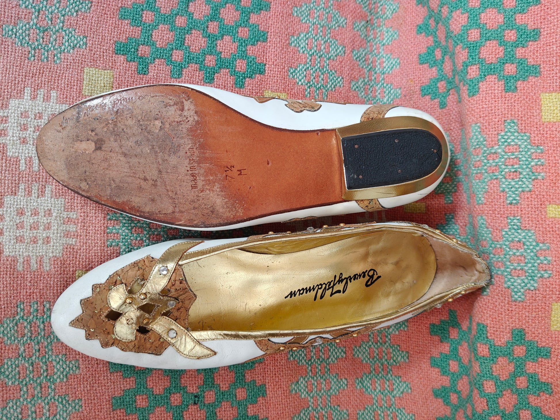 Beverley Feldman 80's court shoes in white and gold