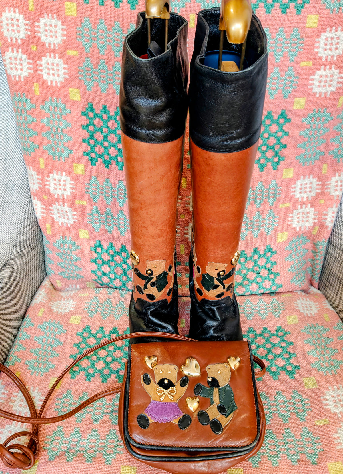 Beverley Feldman bear boots with matching bag