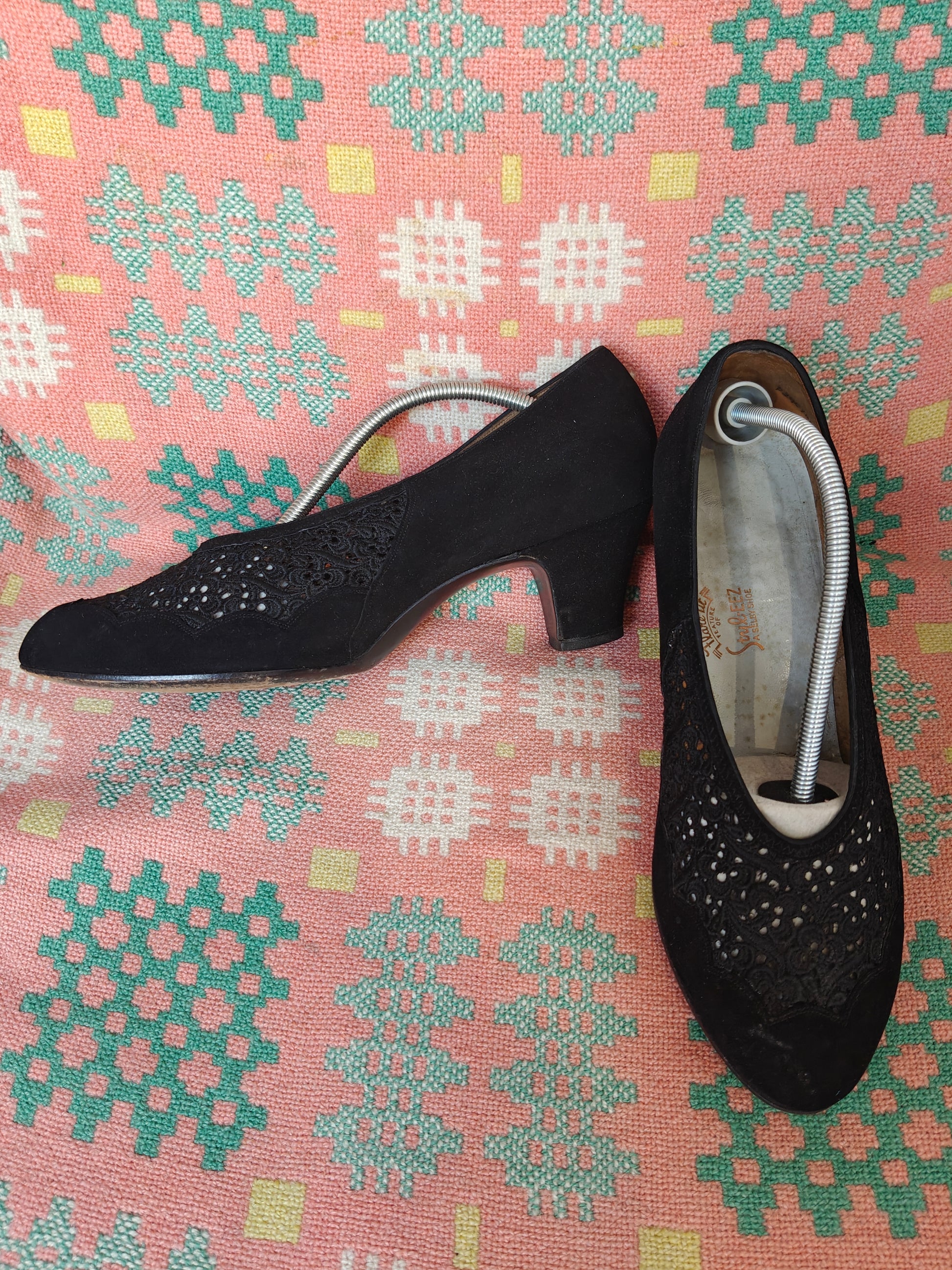 Black 1940's shoes with lace detail