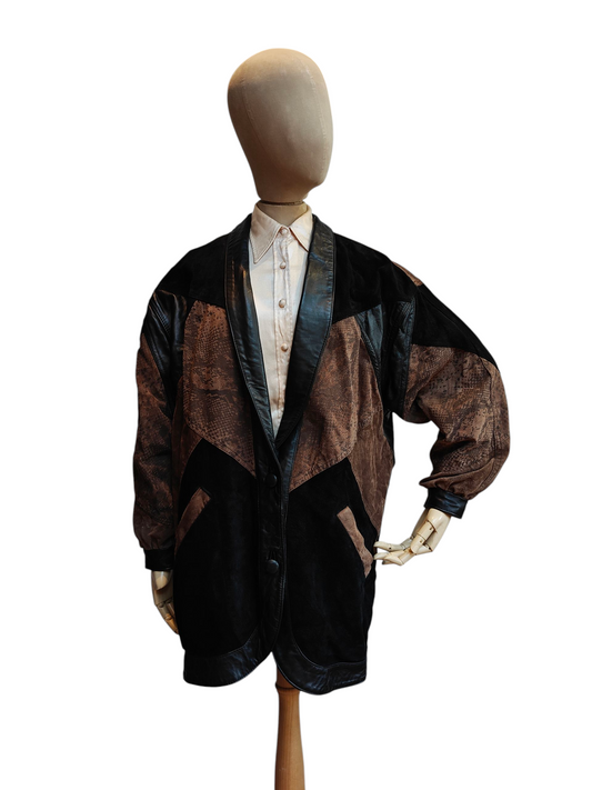 Black and brown suede 80's jacket