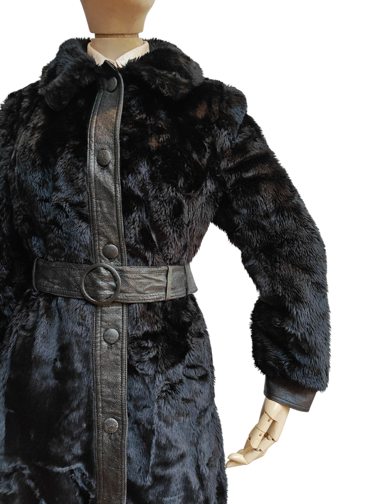 Black faux fur 70's coat