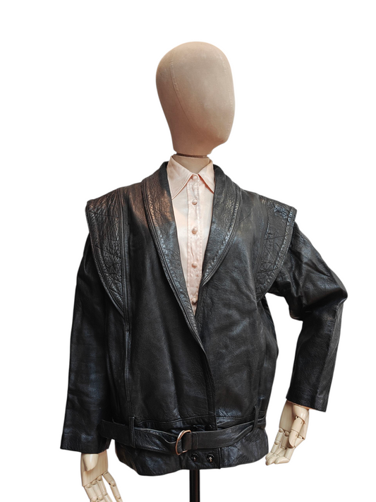 Black leather 80's jacket