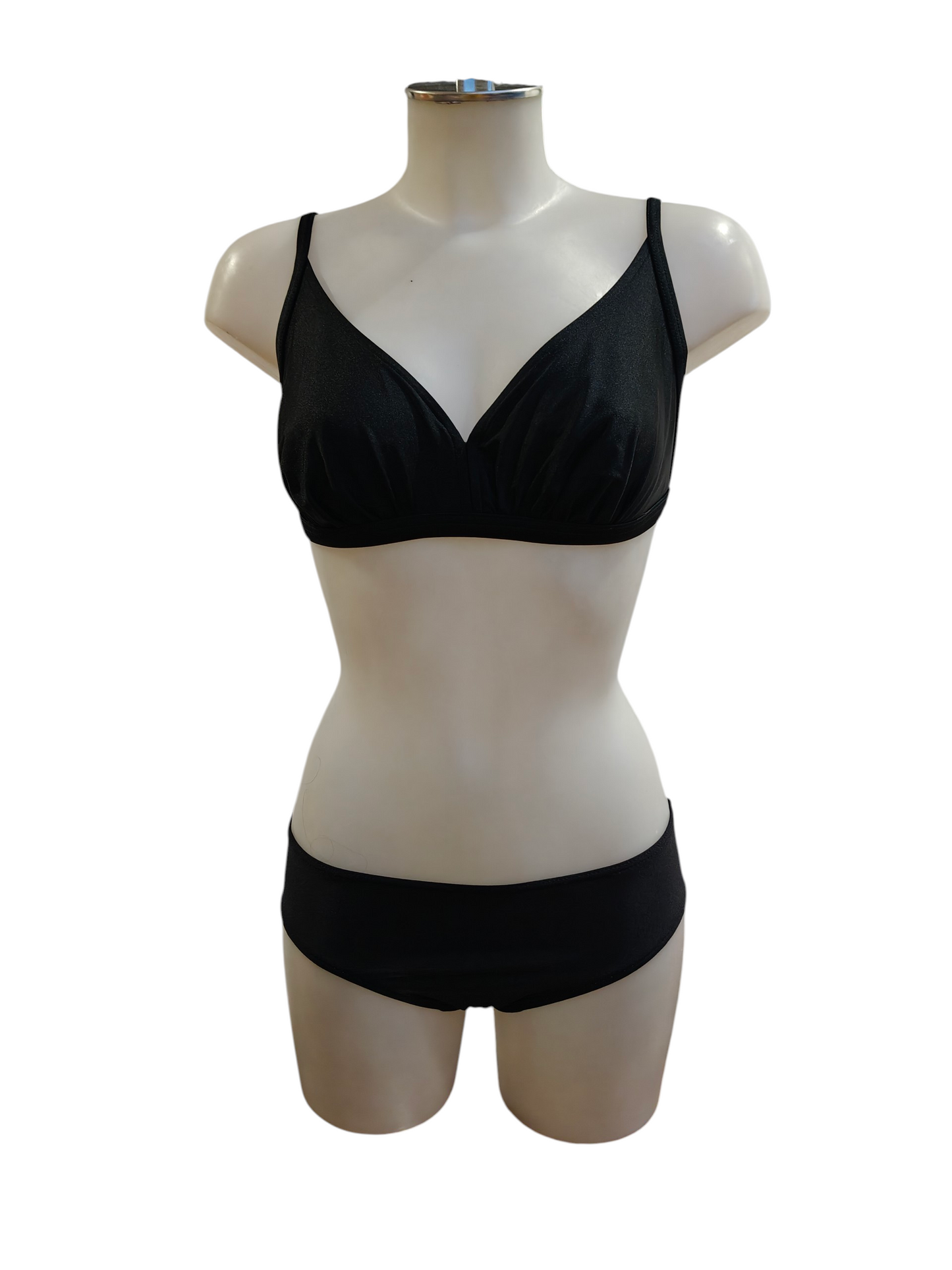 Black bikini set on a mannequin against a white background