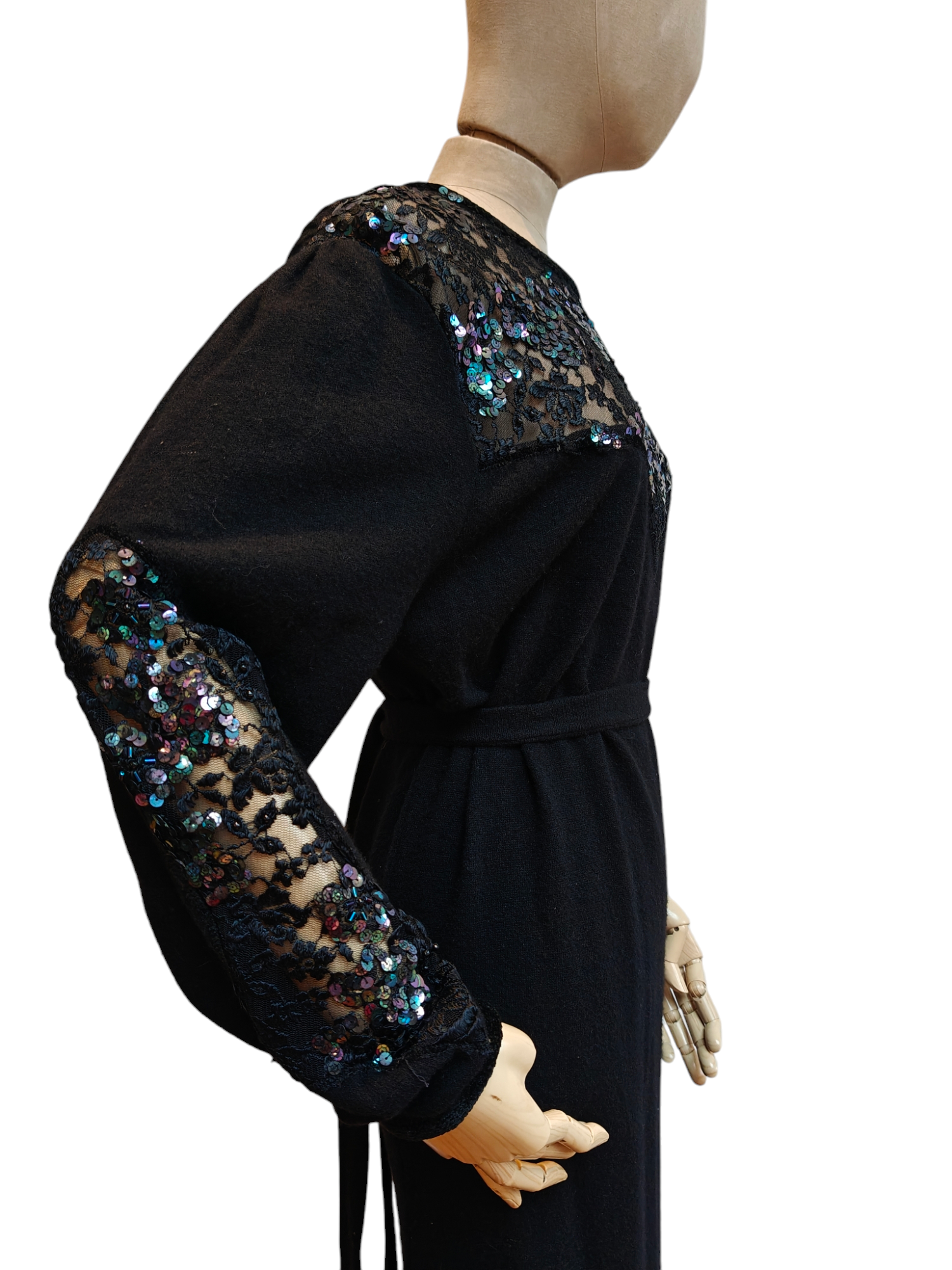 Black wool vintage Dior dress with iridescent sequins