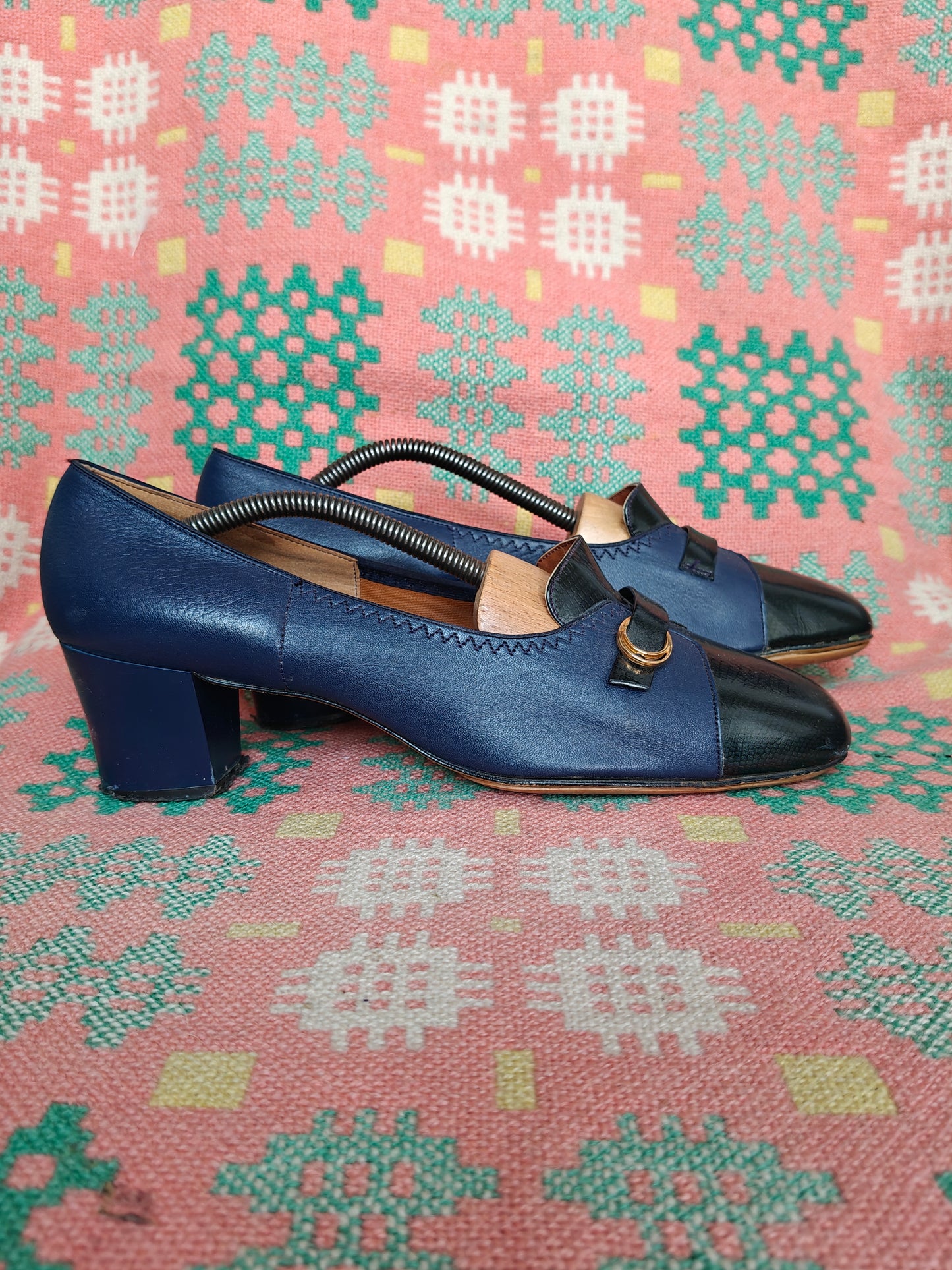 Blue and black buckle vintage shoes