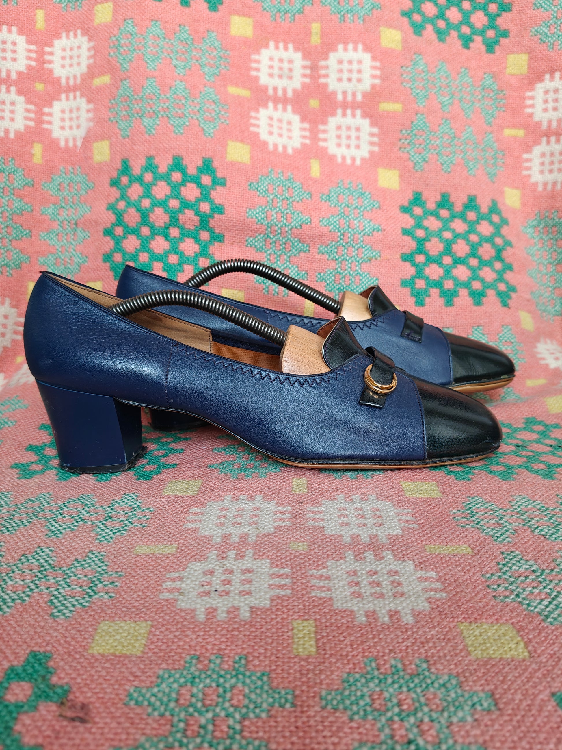 Blue and black buckle vintage shoes