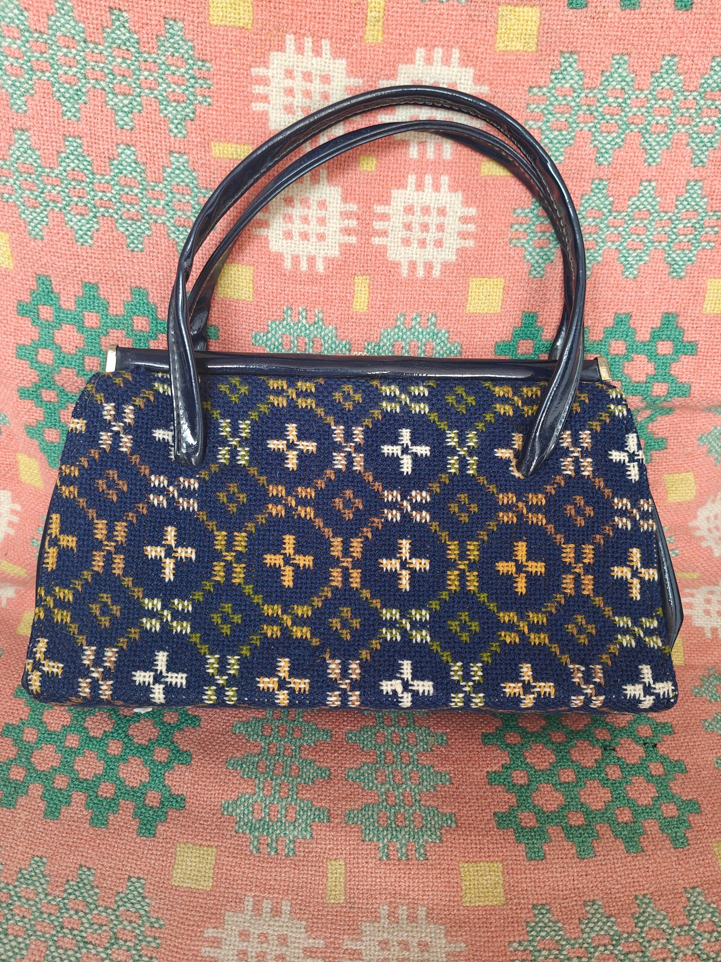 Blue and mustard welsh tapestry bag
