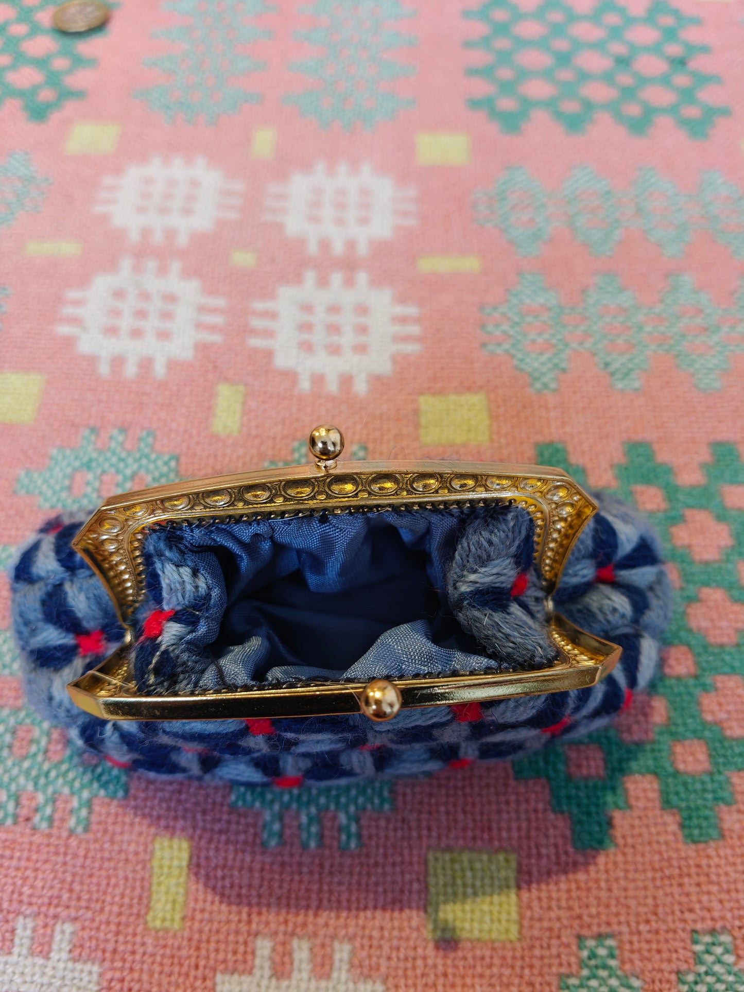 Blue and red vintage purse