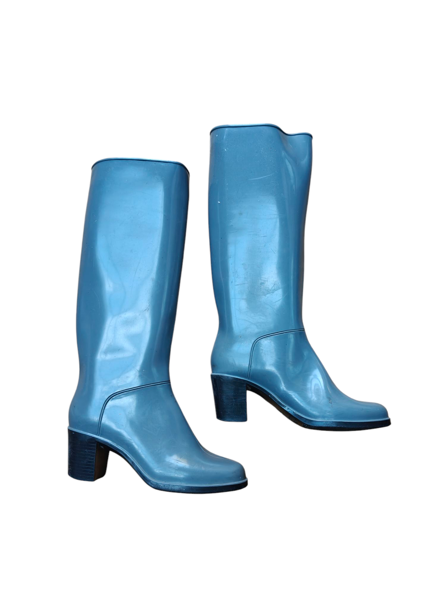 Blue grey vintage wellies with heel 5