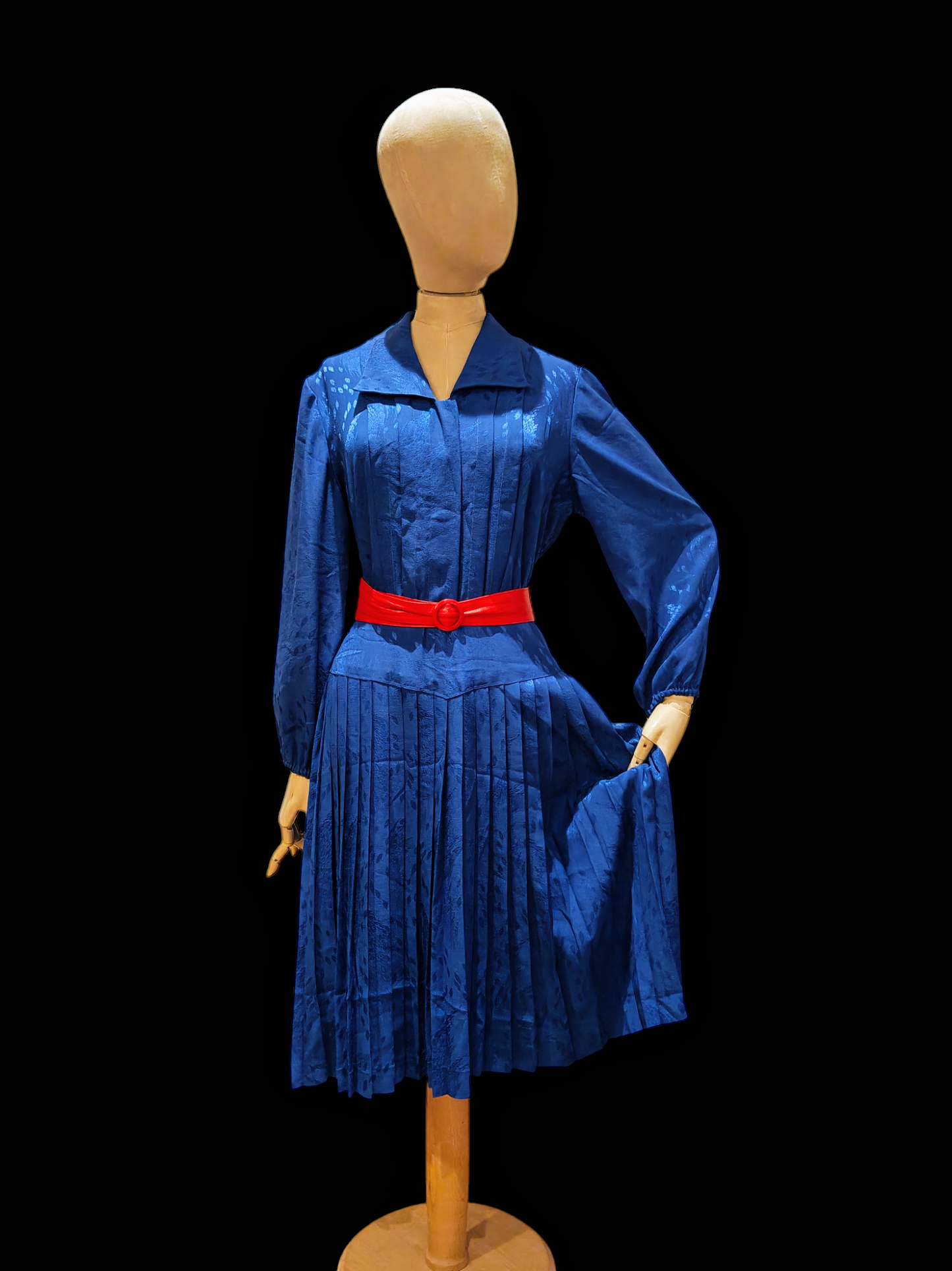 Bright blue 80's pleated dress