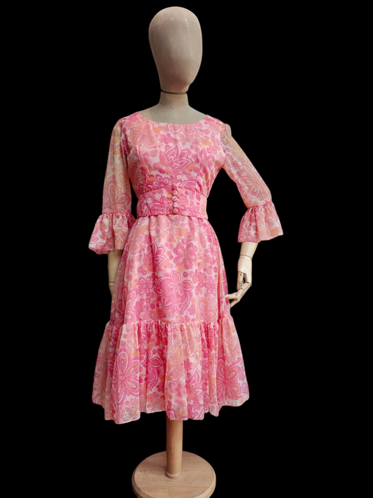 Bright pink 60's midi dress