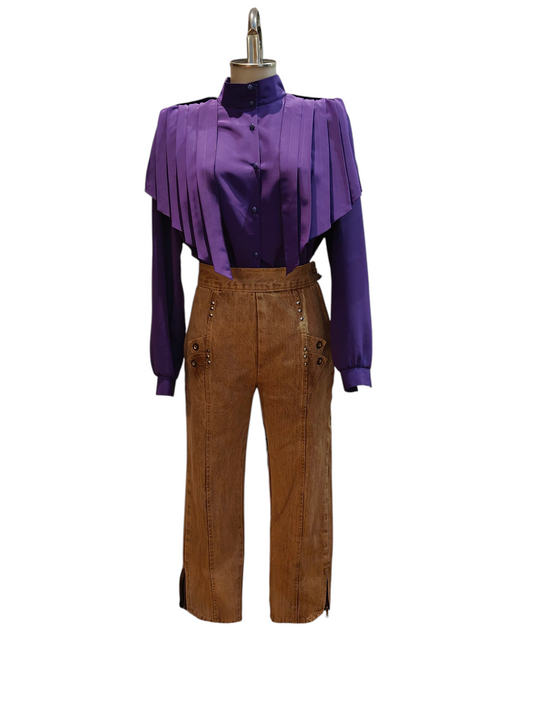 Brown 80's denim with stud details and ankle zips