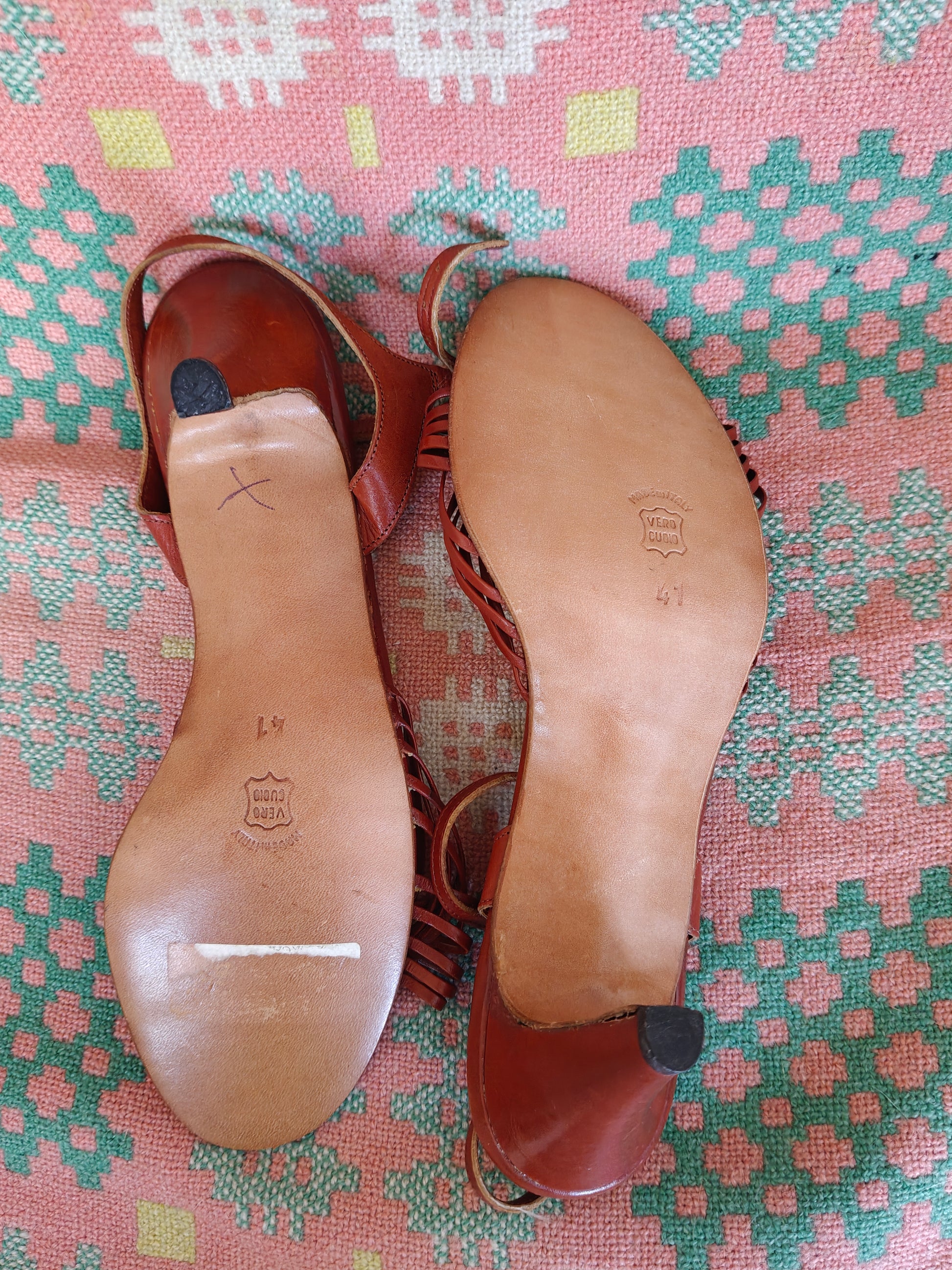 Brown open toe vintage heels
