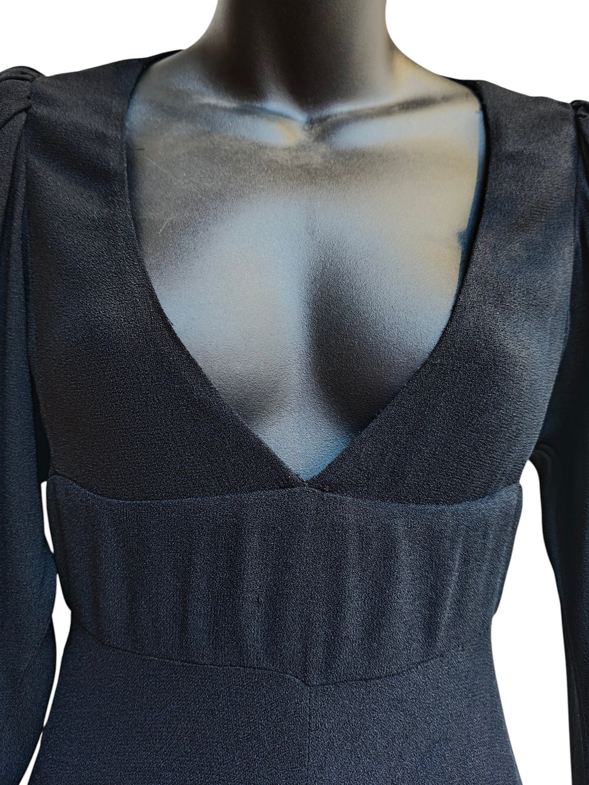 Close up of a 170s Biba dress in black
