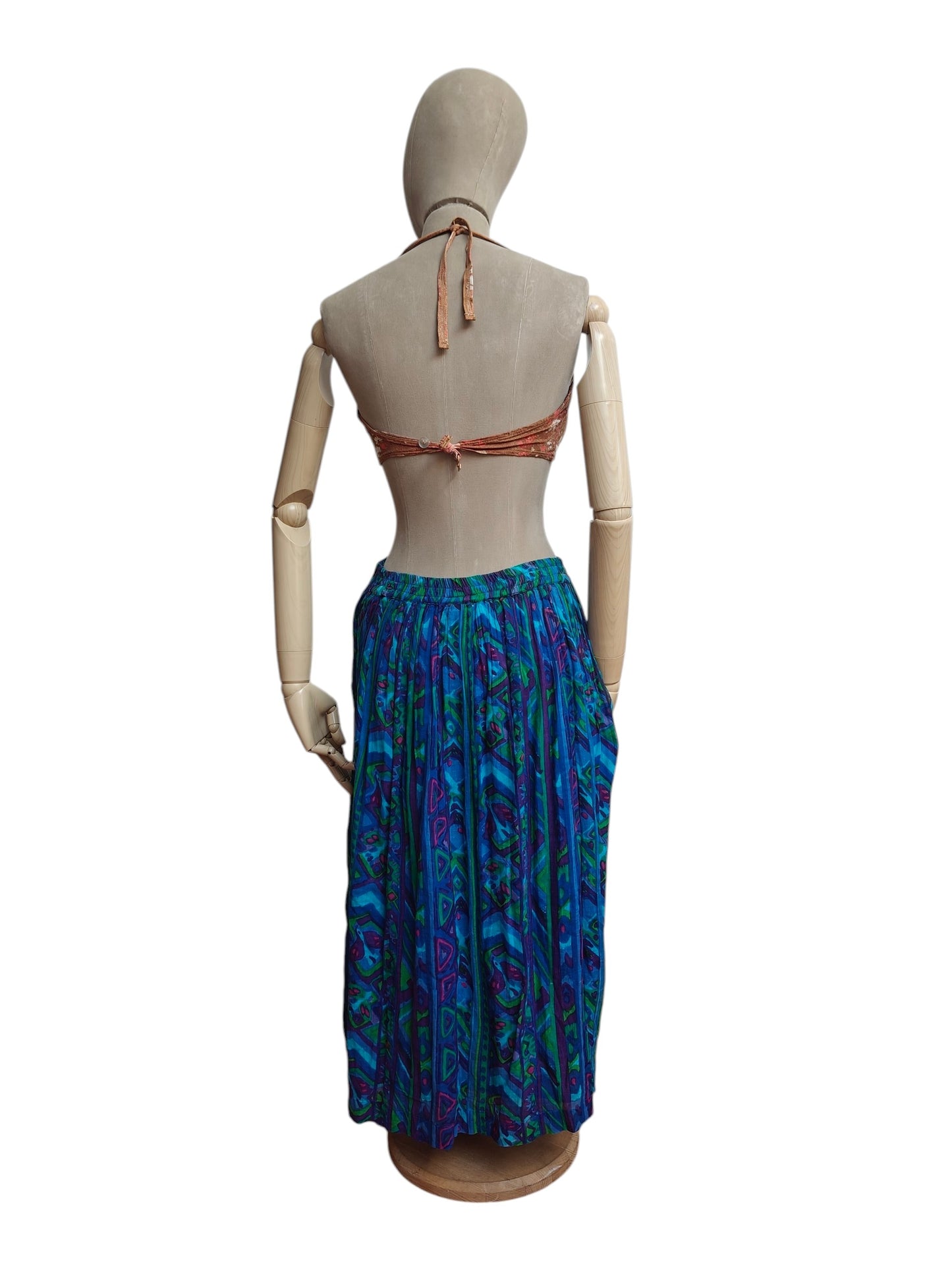 Colourful boho midi skirt with geometric print