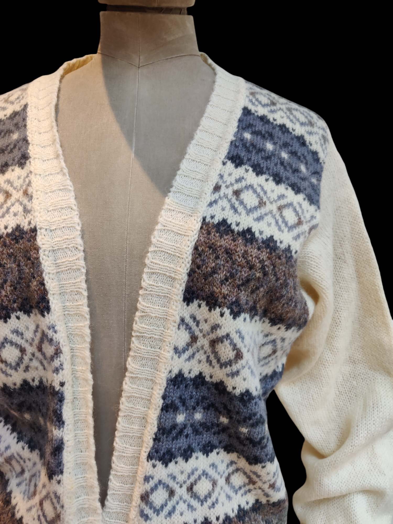 Cream and blue fair isle cardigan