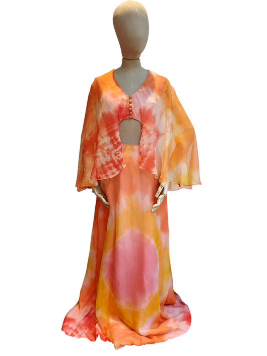 Divine 70's maxi dress with colourful cape detail