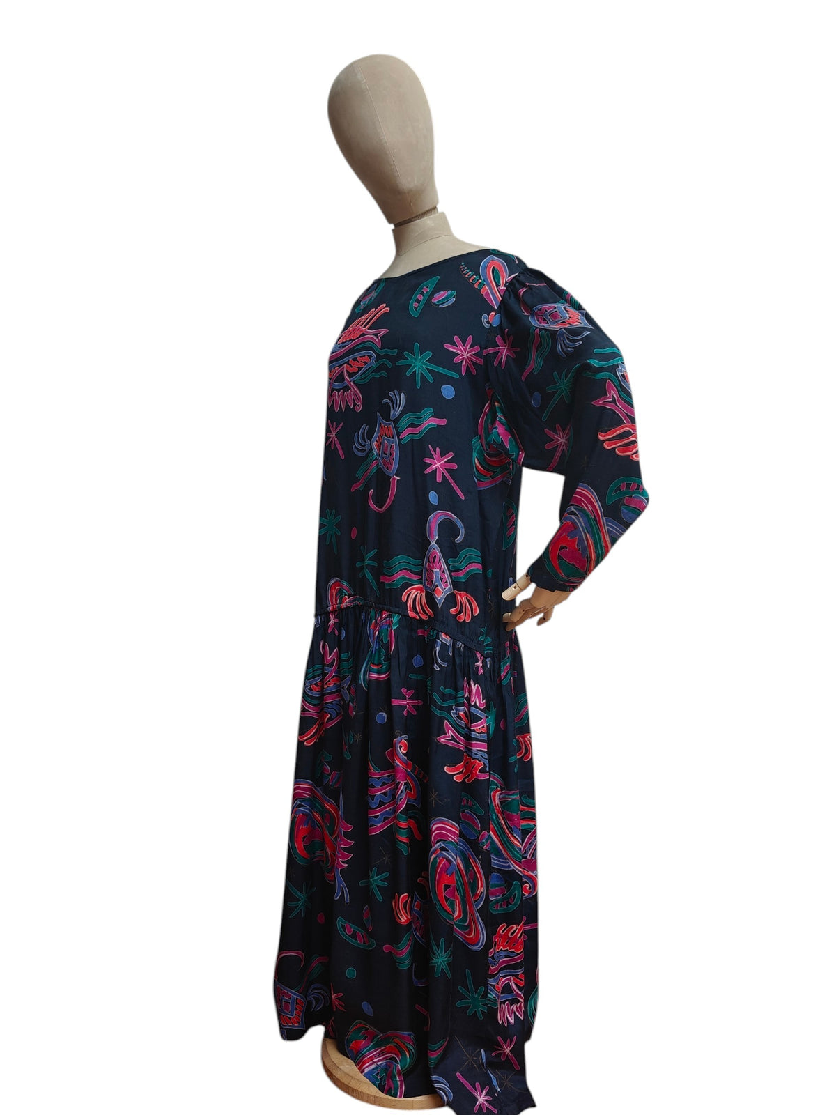 Dropped waist navy and pink 80's dress