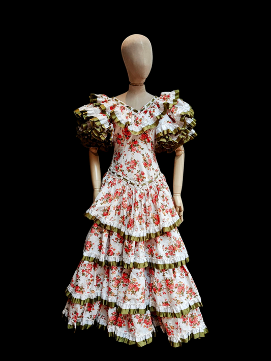 Floral maxi dress with raa raa style skirt and frilled sleeves size 10-12