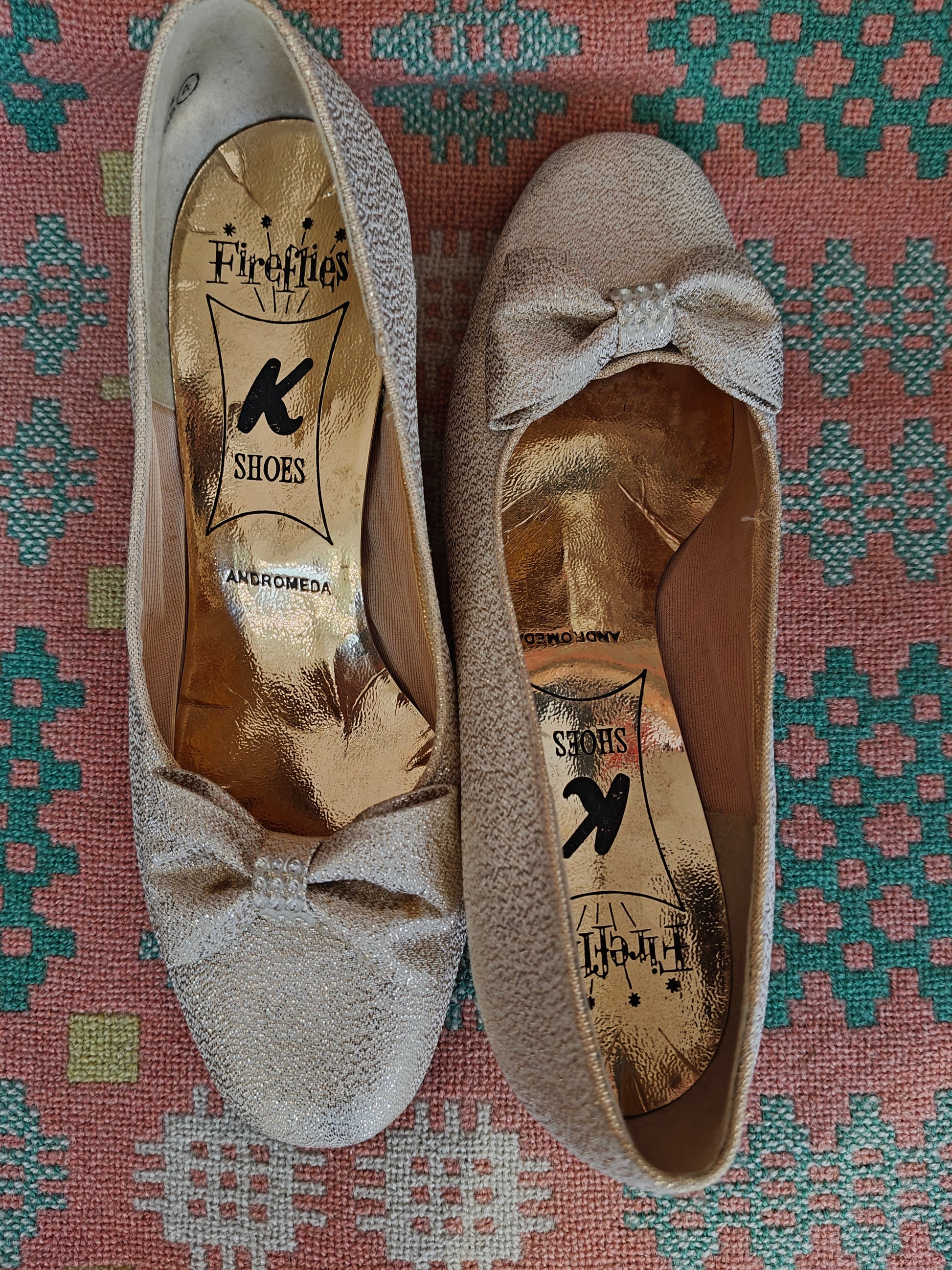 Gold sparkly 60's dolly shoes