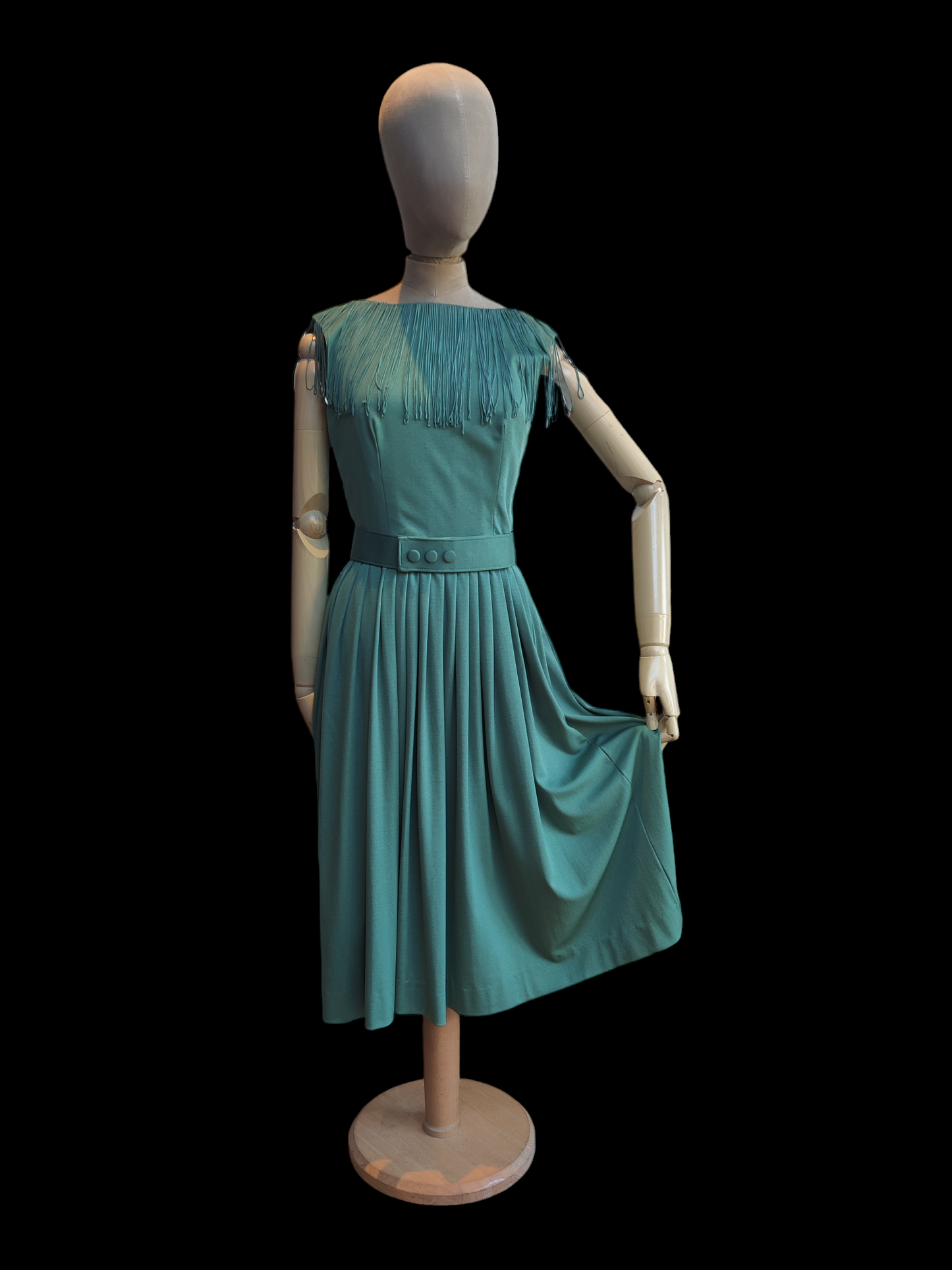 Green vintage dress with tassels